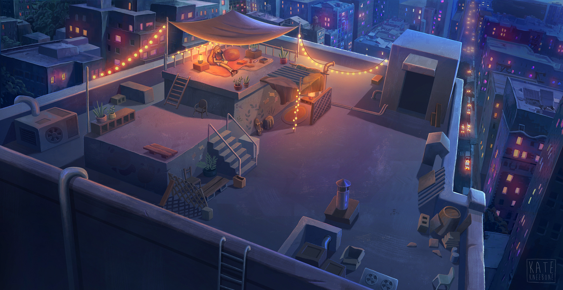 Rooftop hideout nighttime Color Key for a personal project