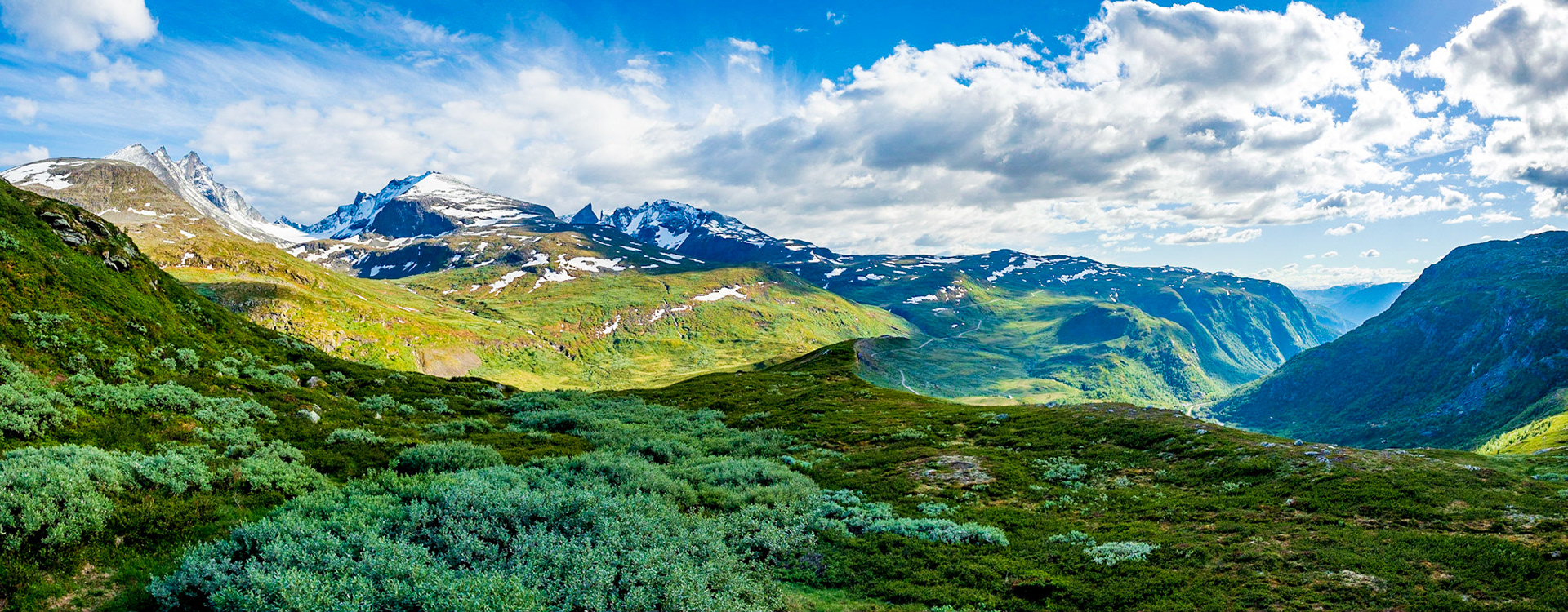 Der Ausblick von der 55 in den Jotunheimen Nasjonalpark mit den wohl höchsten Bergen Norwegens (laut eines Einheimischen)

The view from the 55 into the Jotunheimen Nasjonalpark with the highest mountains in Norway (based on a native who told me there)