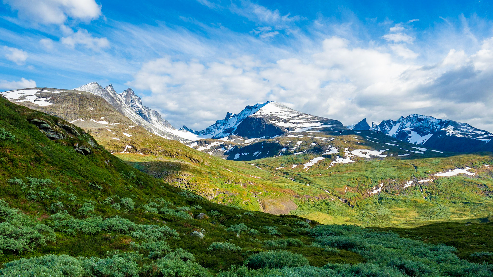 Der Ausblick von der 55 in den Jotunheimen Nasjonalpark mit den wohl höchsten Bergen Norwegens (laut eines Einheimischen)

The view from the 55 into the Jotunheimen Nasjonalpark with the highest mountains in Norway (based on a native who told me there)
