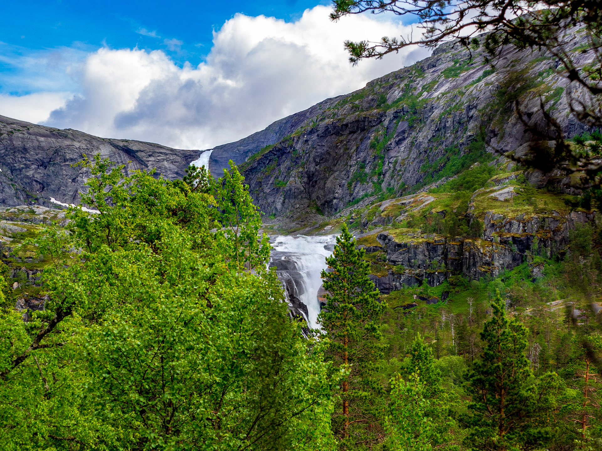 Hinter den Bäumen sieht man ihn schon den Nykkjesøyfossen. Ein toller Ort und eine absolute Top Empfehlung.

One can see Nykkjesøyfossen behind the trees. A beautiful place. Top recommendation