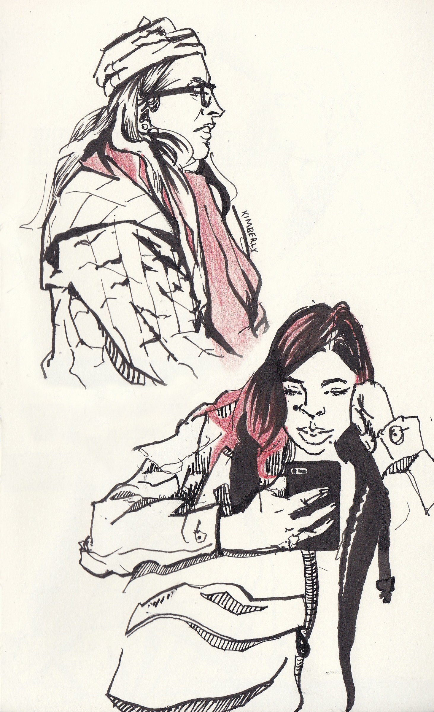 Kimberly + Bus Rider, 2019, ink and colored pencil on paper, 5x8.5"