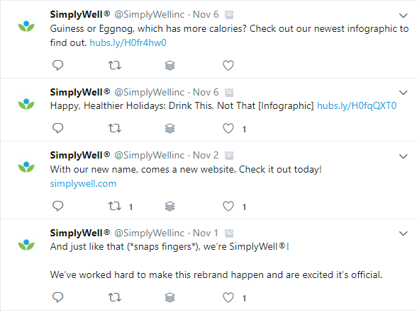 Screenshot of SimplyWell tweets
