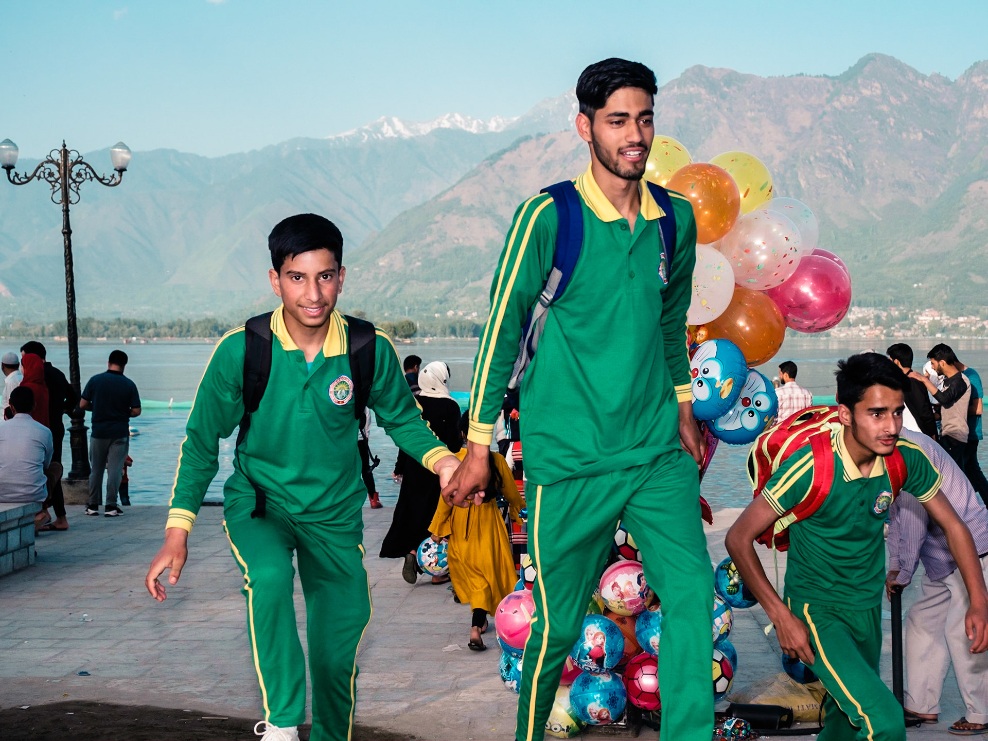 School children on a trip to the Hazratbal Shrine. Srinagar, Kashmir, 2019.