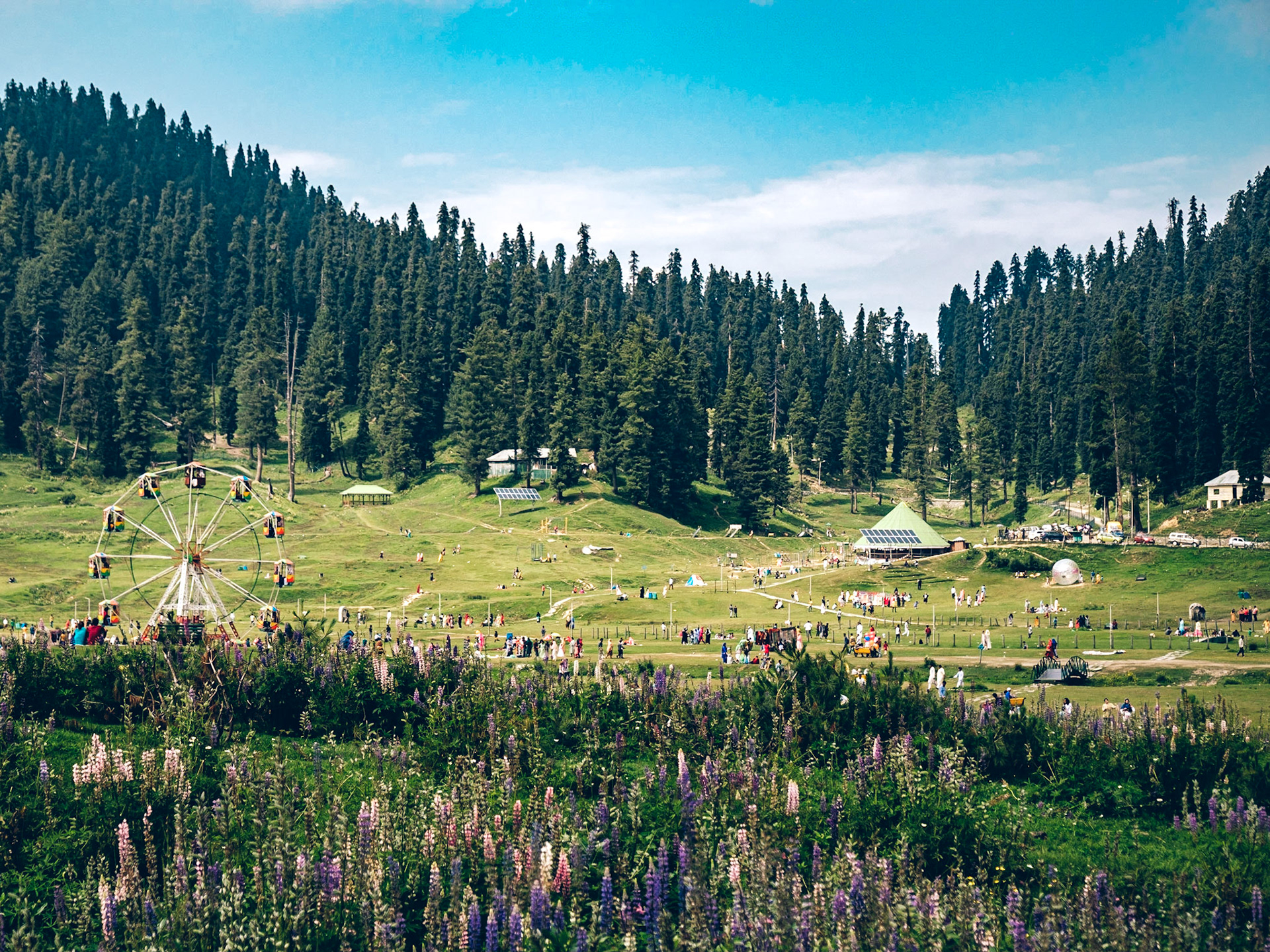 Children's park in a meadow. Gulmarg, Kashmir, 2019.
