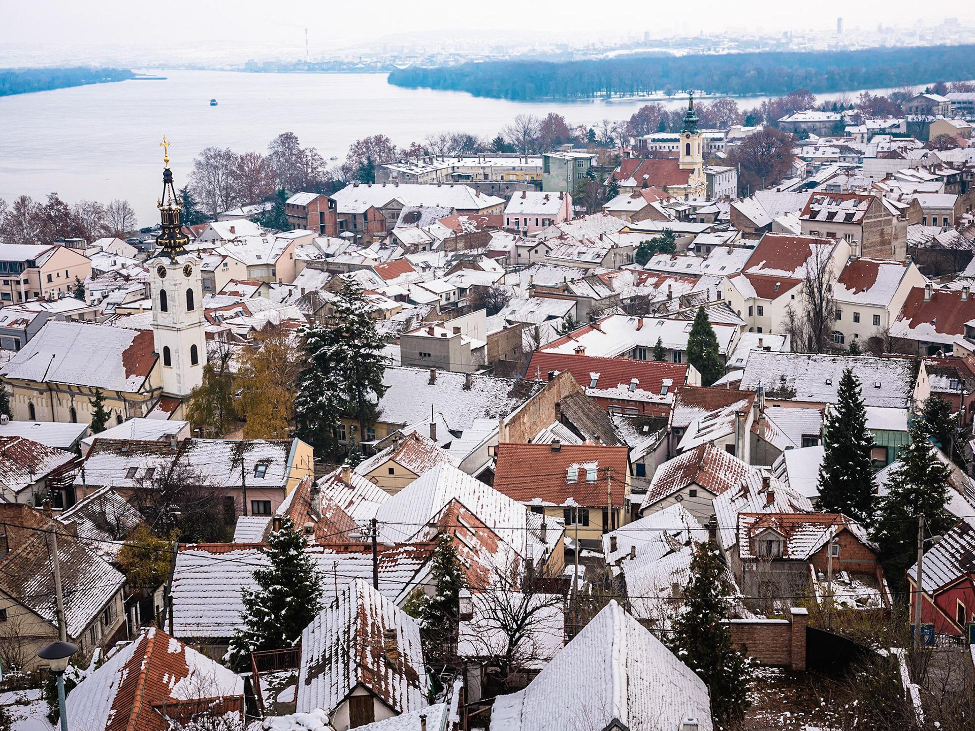 View of Zemun and the Danube river from Gardoš Tower
