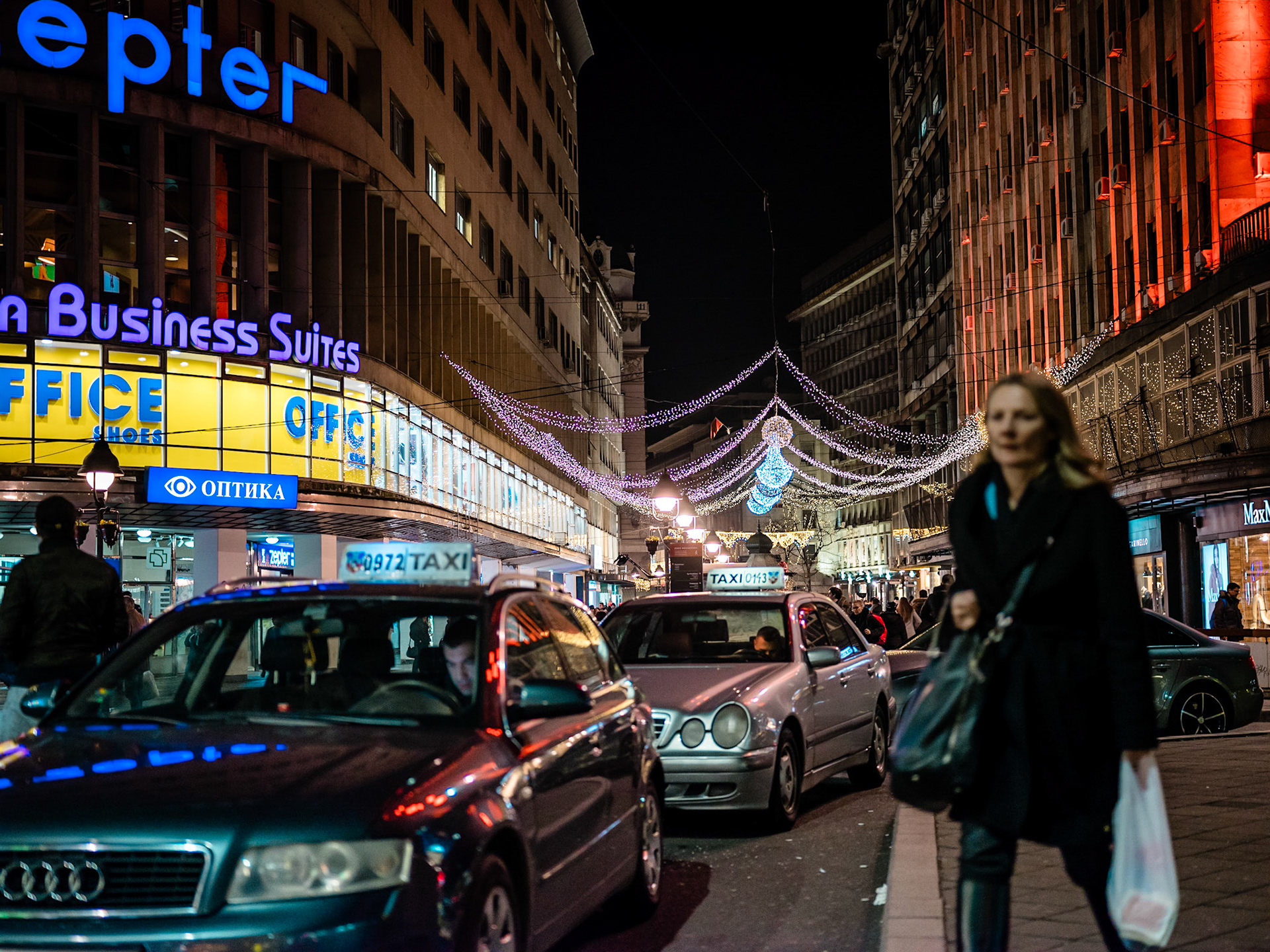 Taxi stand at one end of Kneza Mihaila, the main pedestrian and shopping zone in Belgrade