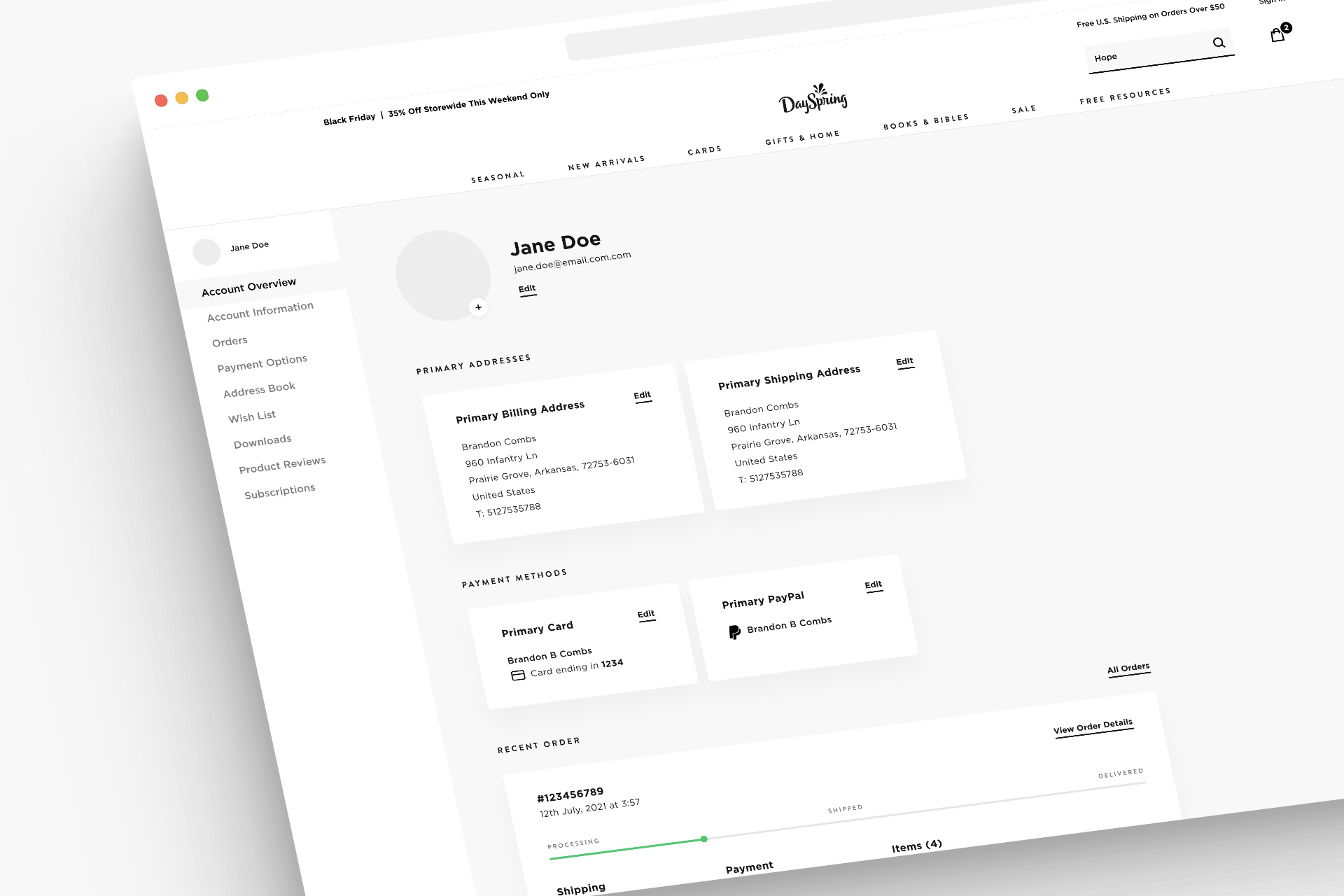 DaySpring.com Account Dashboard