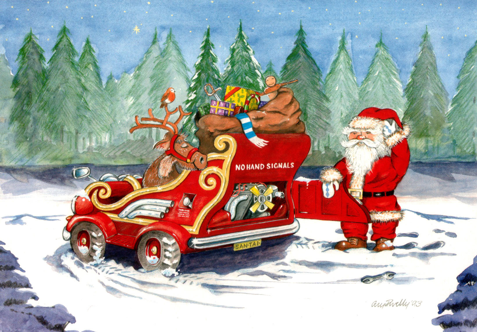 Christmas Card fpr Mobil - Watercolour & Caran d-ache pencil