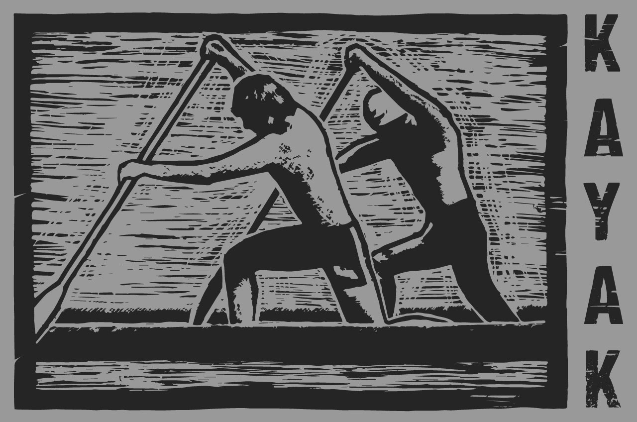 Kayakers, Windsor - Woodcut
