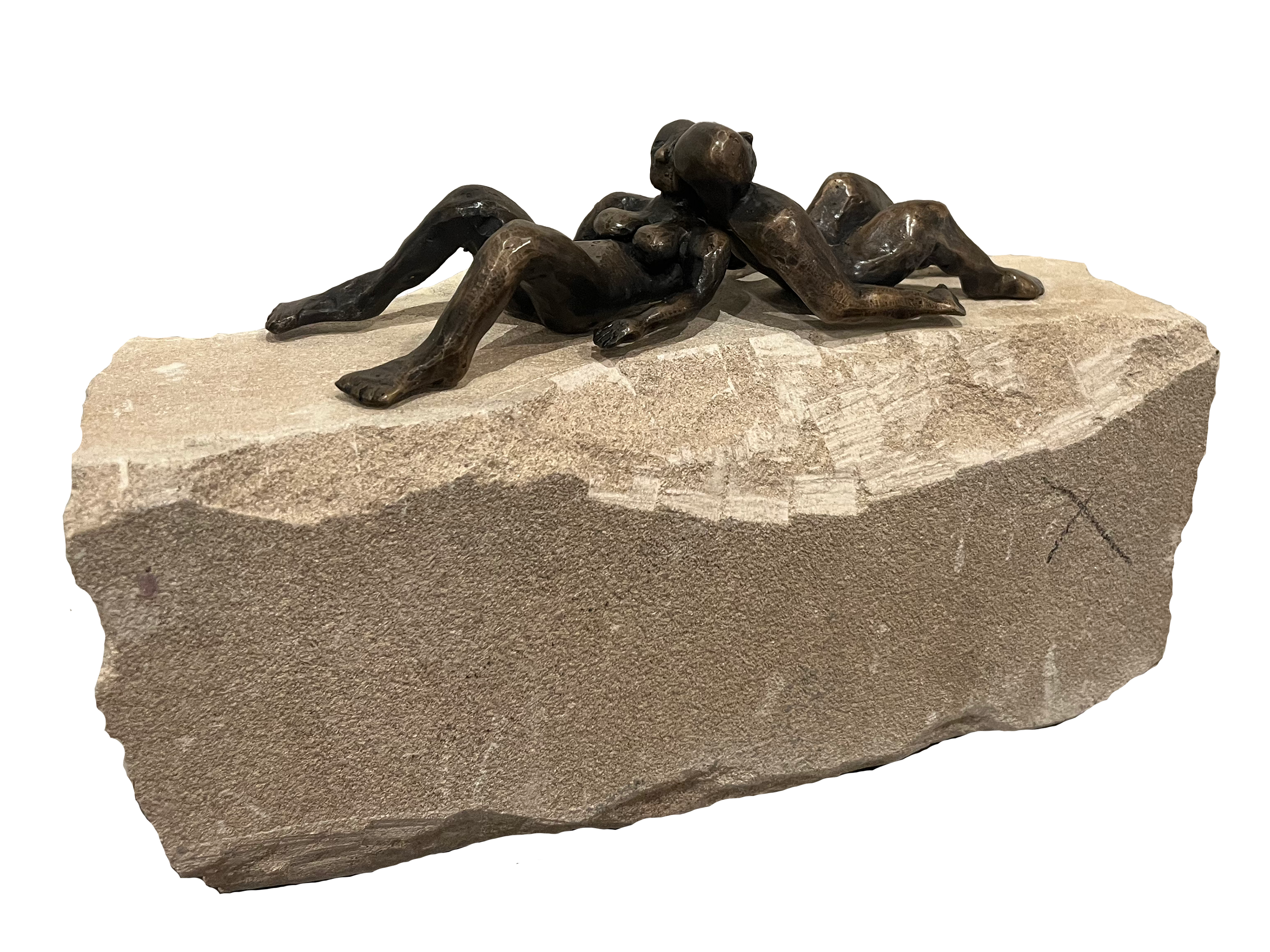 Shawn Sweeney, Serpens, 2025. Bronze and limestone sculpture using an architectural fragment from the Cincinnati Art Museum, 14x10x6 inches. Contemporary bronze casting work.