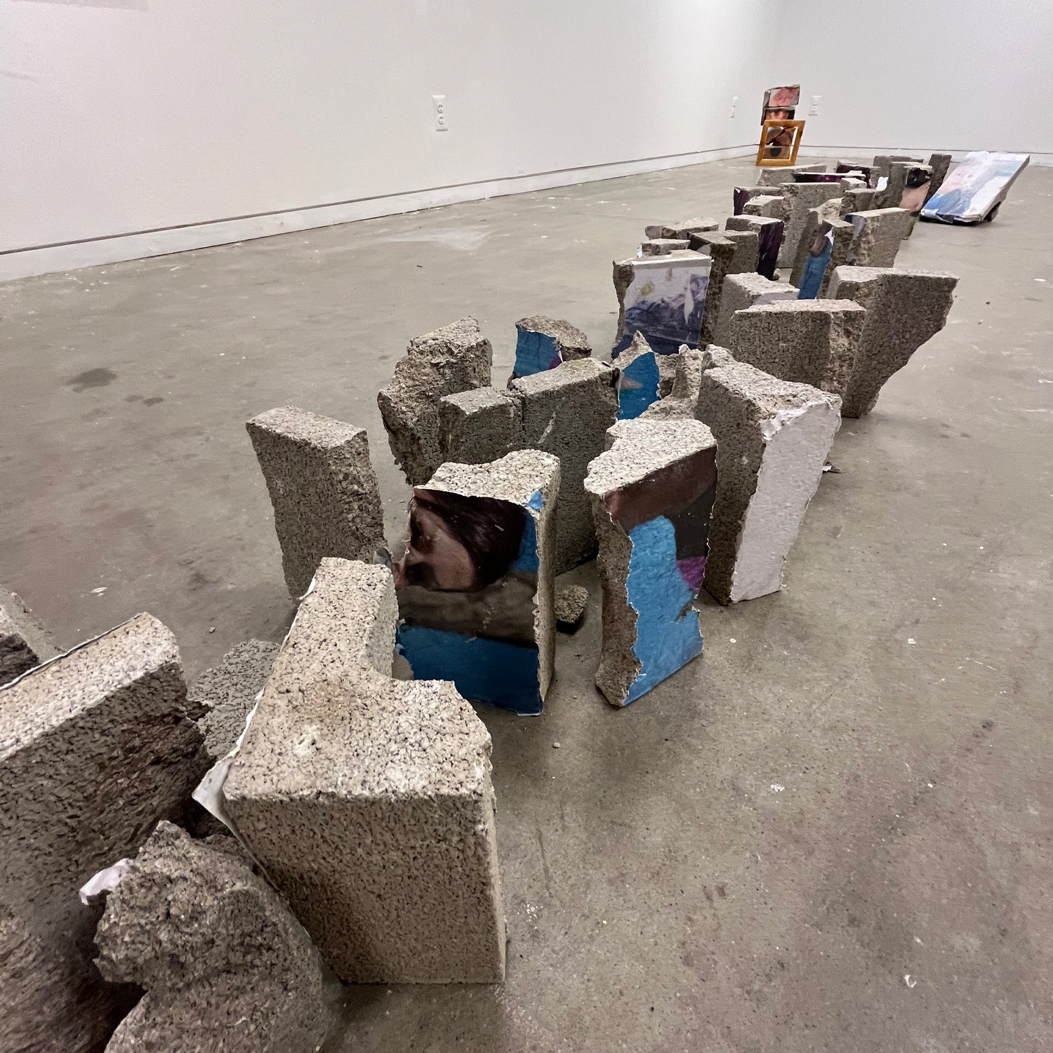 Shawn Sweeney, Bound 3, 2025. Vertical concrete and paper sculpture, 96x8x24 inches. Large-scale installation work examining constraint, materiality, and architectural weight.