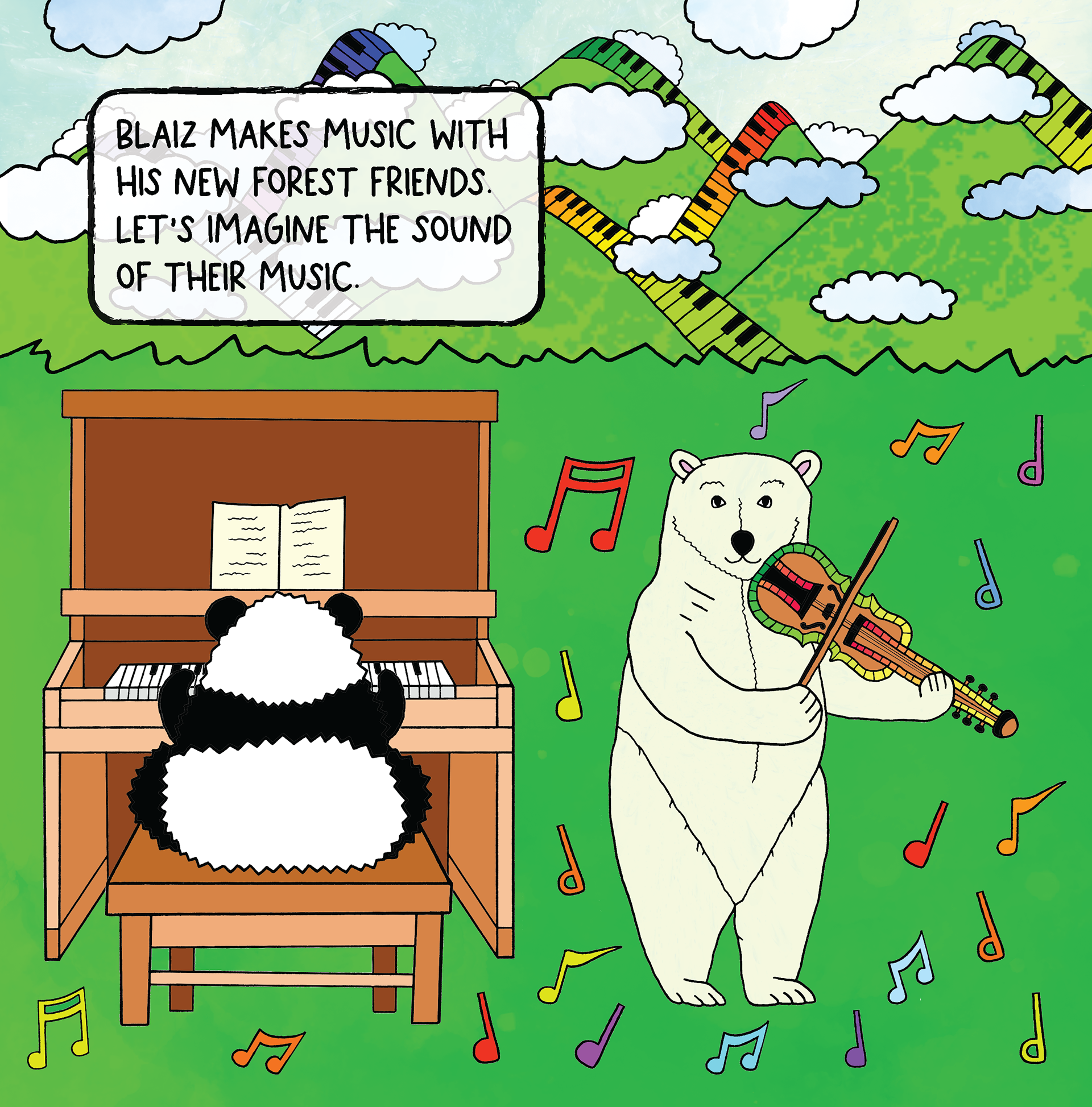 Forest Concert (hand-drawn in pen & edited with Adobe Illustrator + Photoshop)