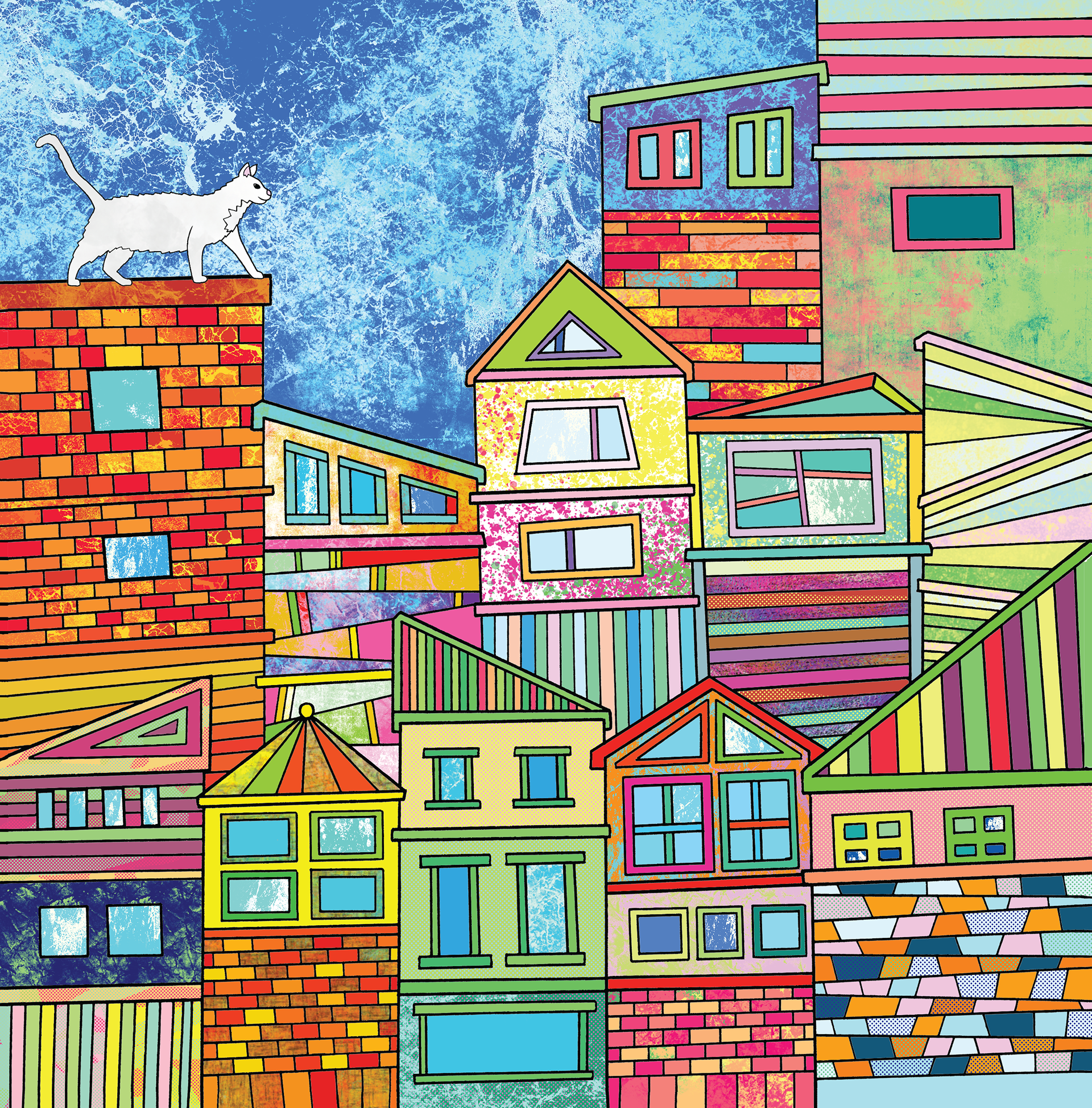 City Cat (hand-drawn in pen & edited with Adobe Illustrator + Photoshop)