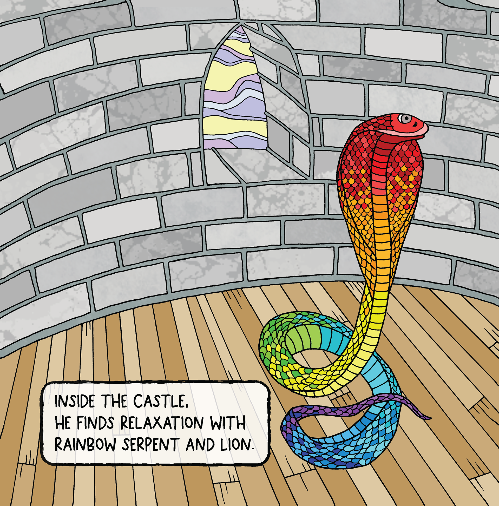 Rainbow Serpent (hand-drawn in pen & edited with Adobe Illustrator + Photoshop)