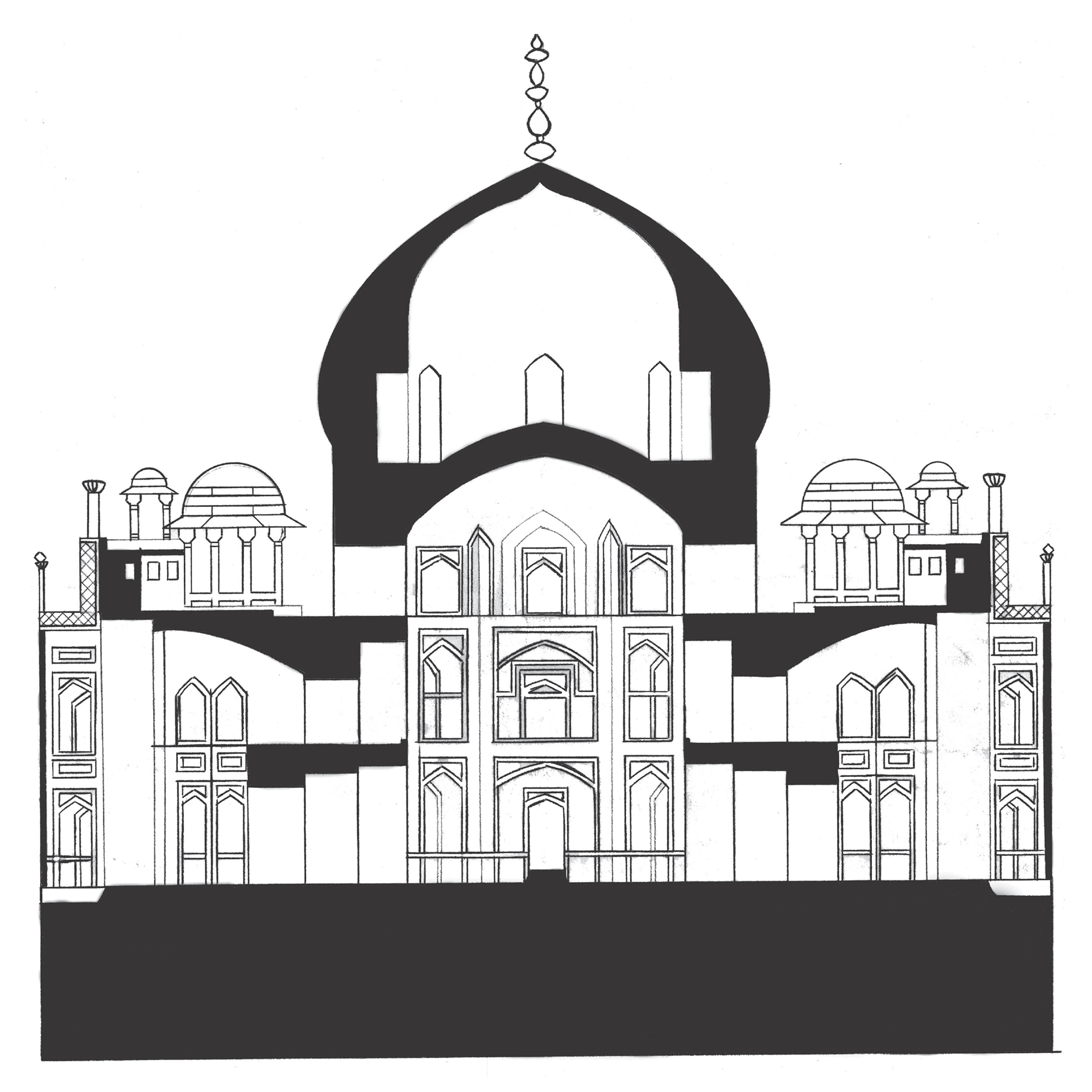 Humayun's Tomb Section (hand-drawn with graphite)