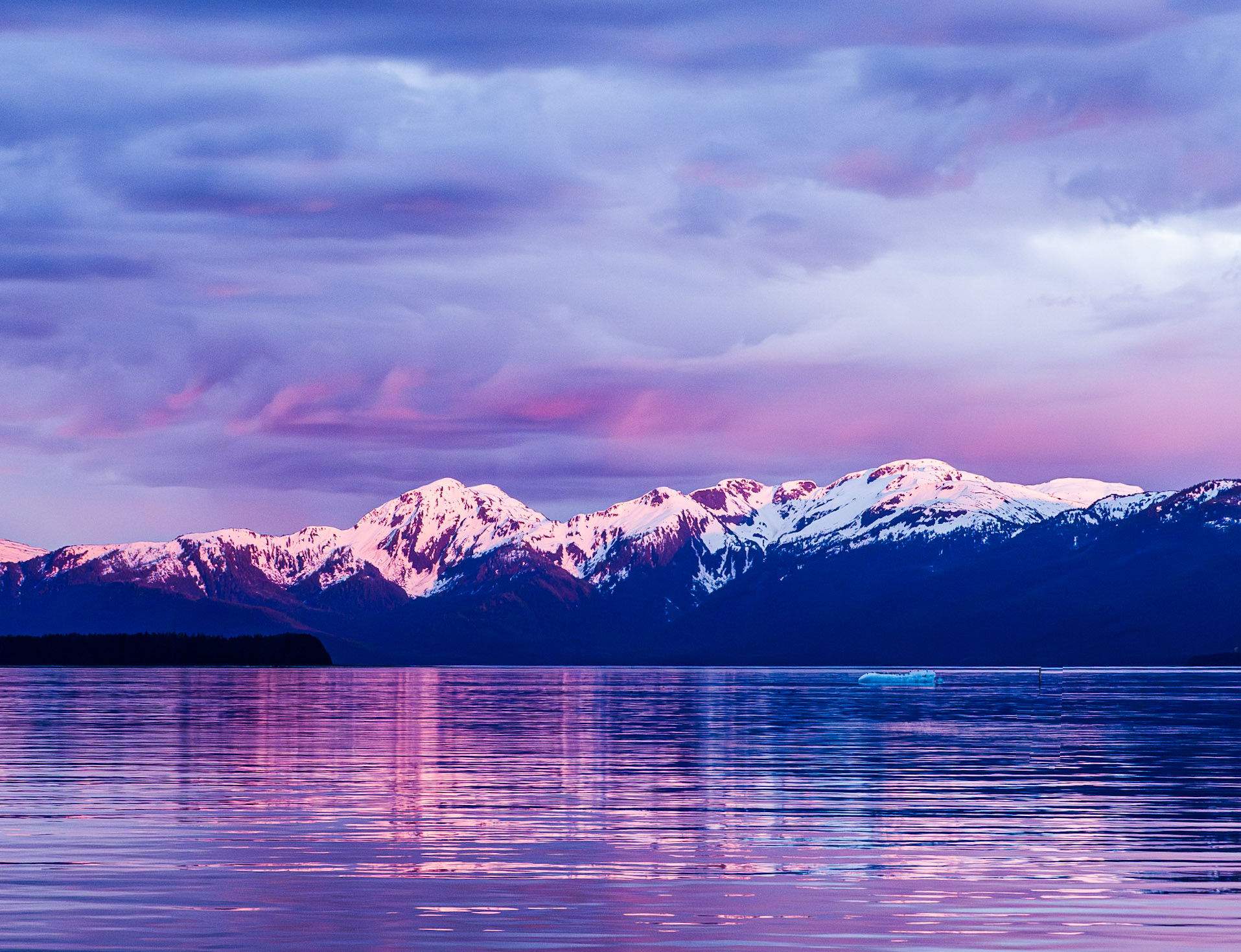 Sunset, Tracy Arm entrance, AK