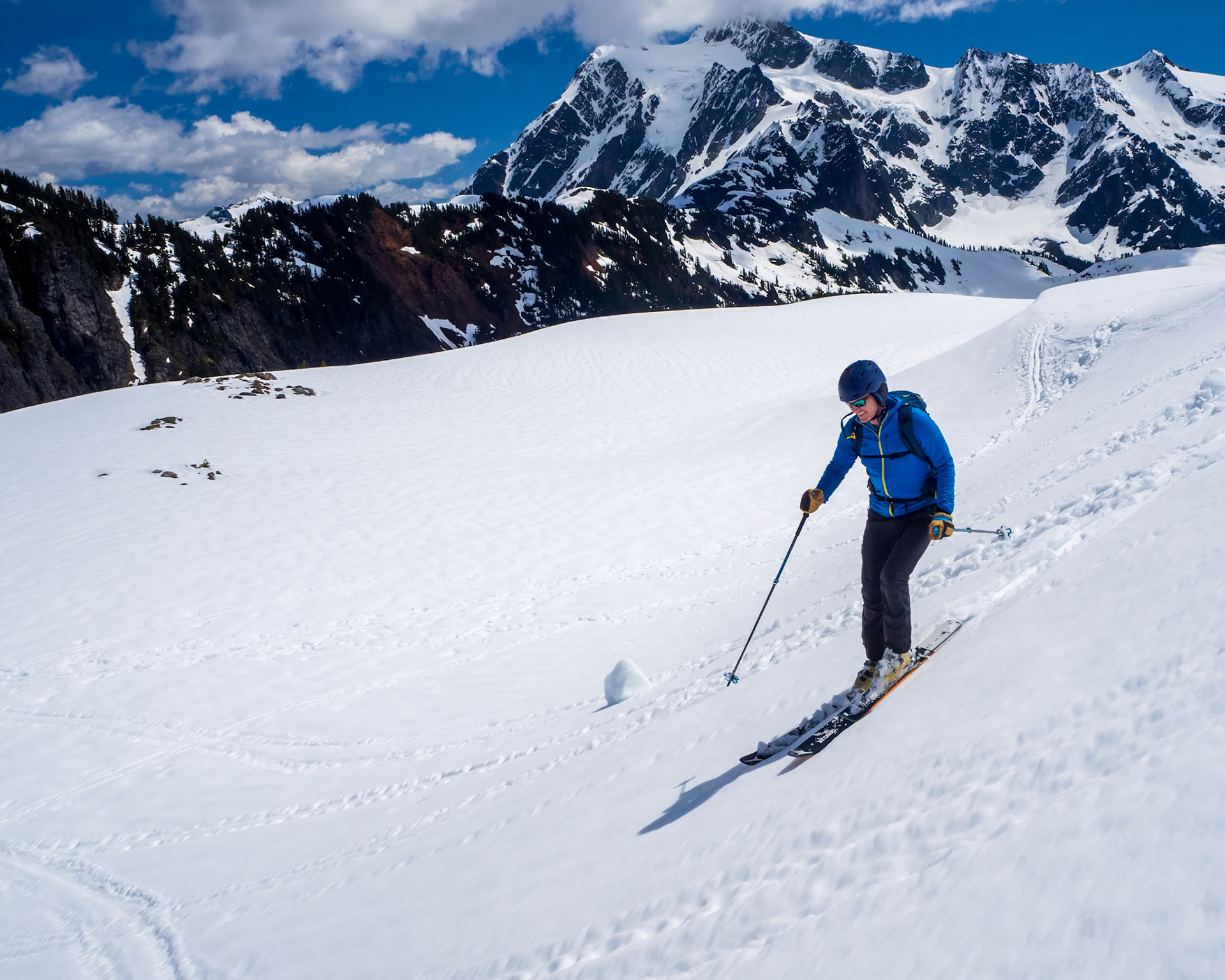 Spring skiing, Mt. Baker WA, Mt Shuksan background