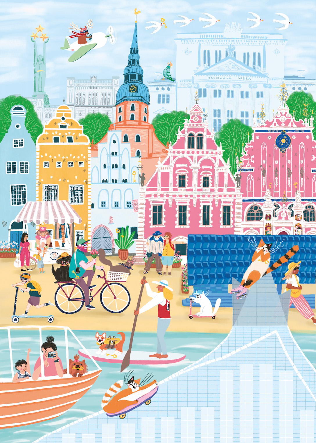 Ilustrācija Rīgas puzlei, Rīga vasarā, Dace Krēsliņa