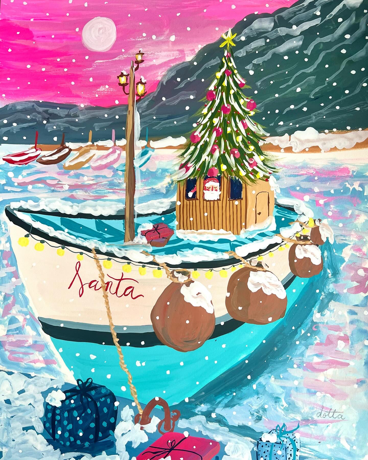 Christmas Harbour, gouache 2023