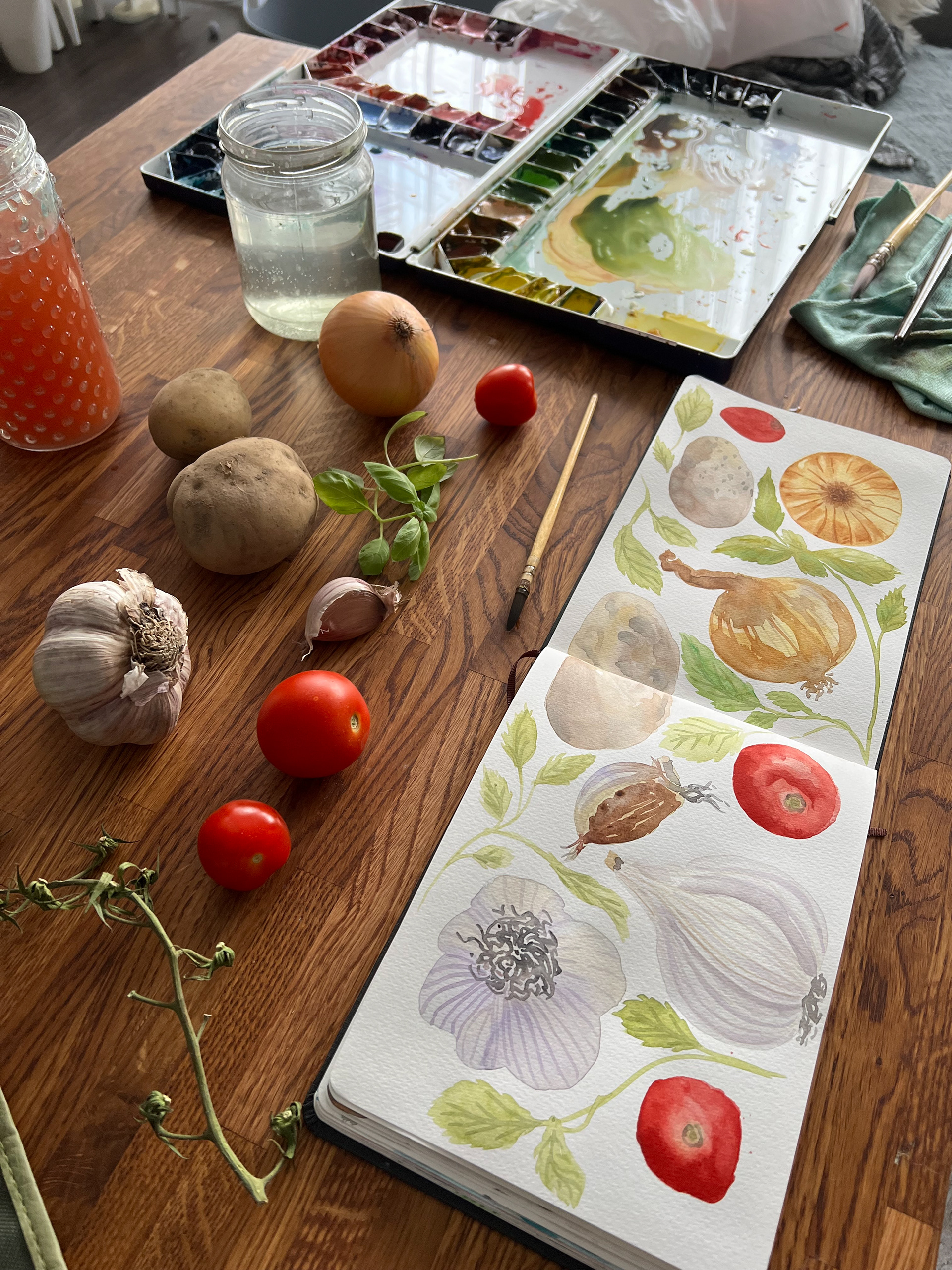 Watercolor veggies, sketchbook illustration 2023