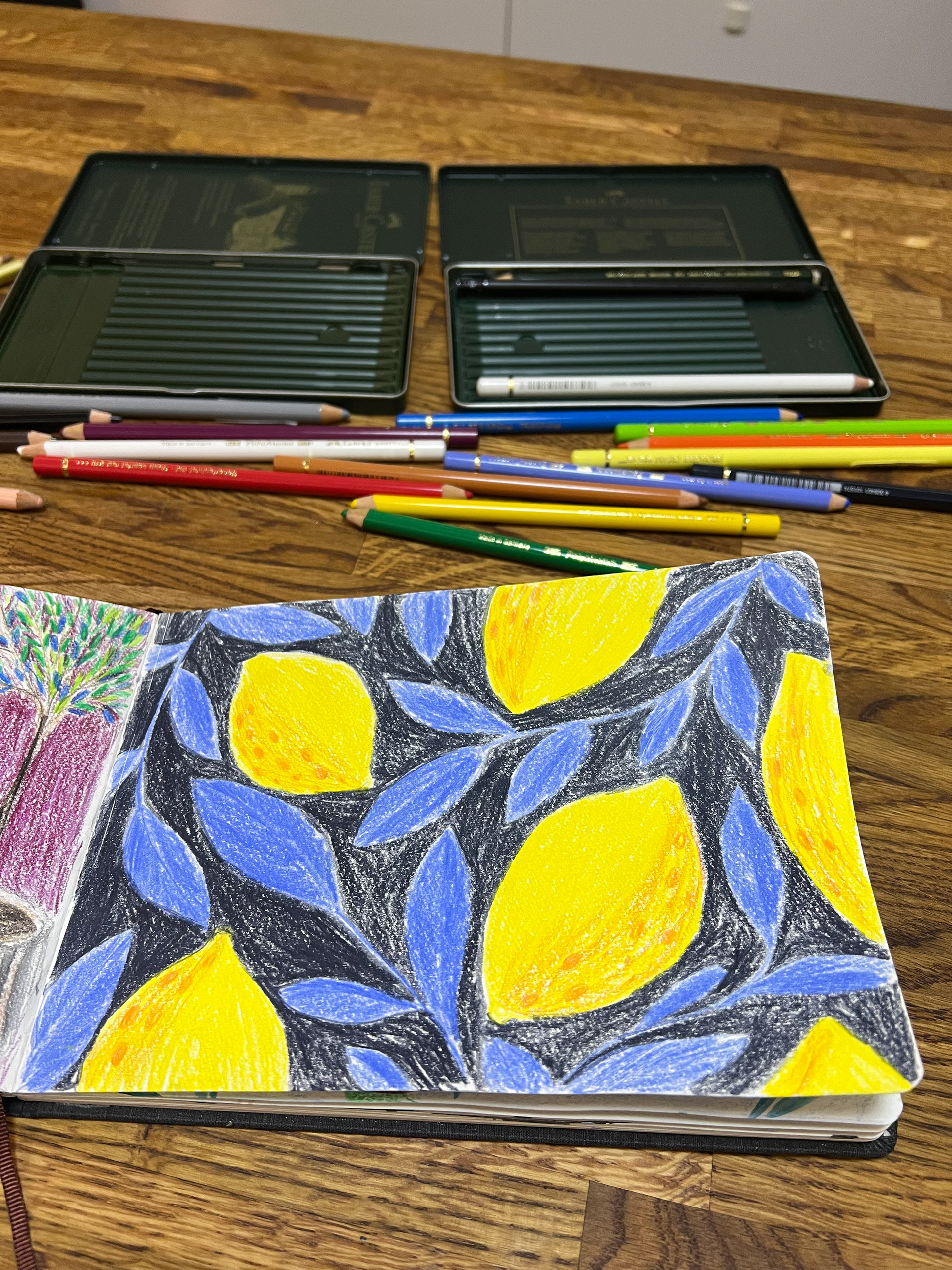 Color pencil lemons, sketchbook illustration 2023
