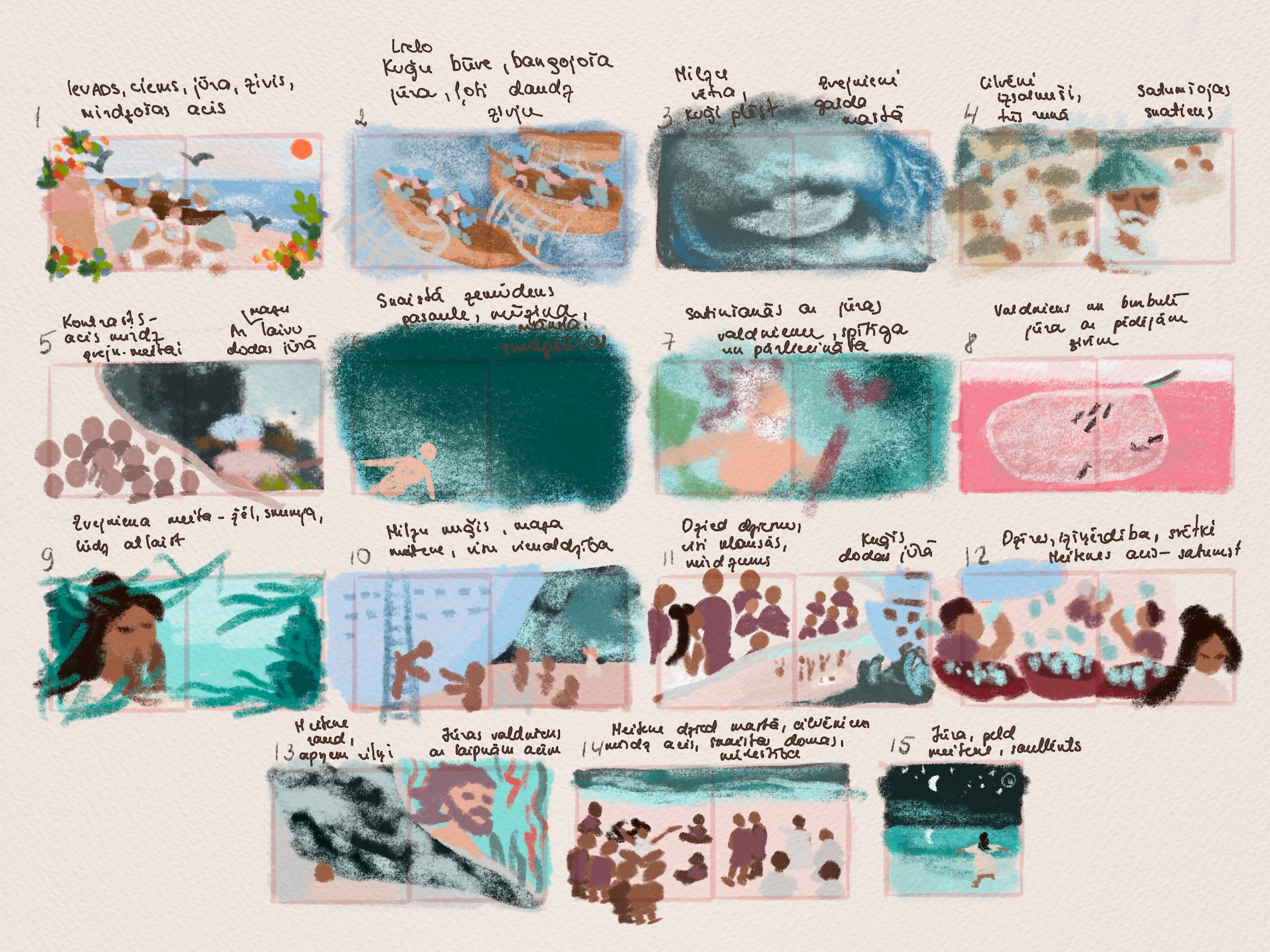 Story board grāmatai Pasaka par Jūras dziesmu