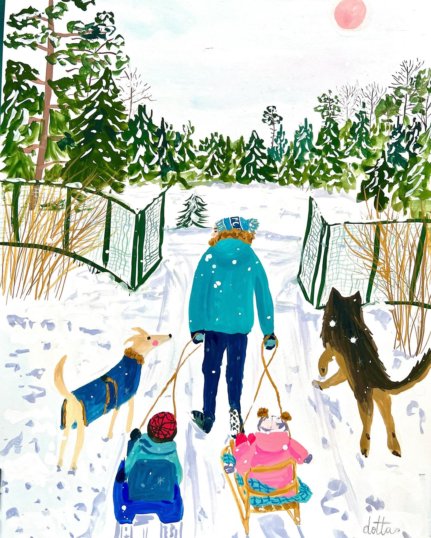 Winter walk, gouache 2023