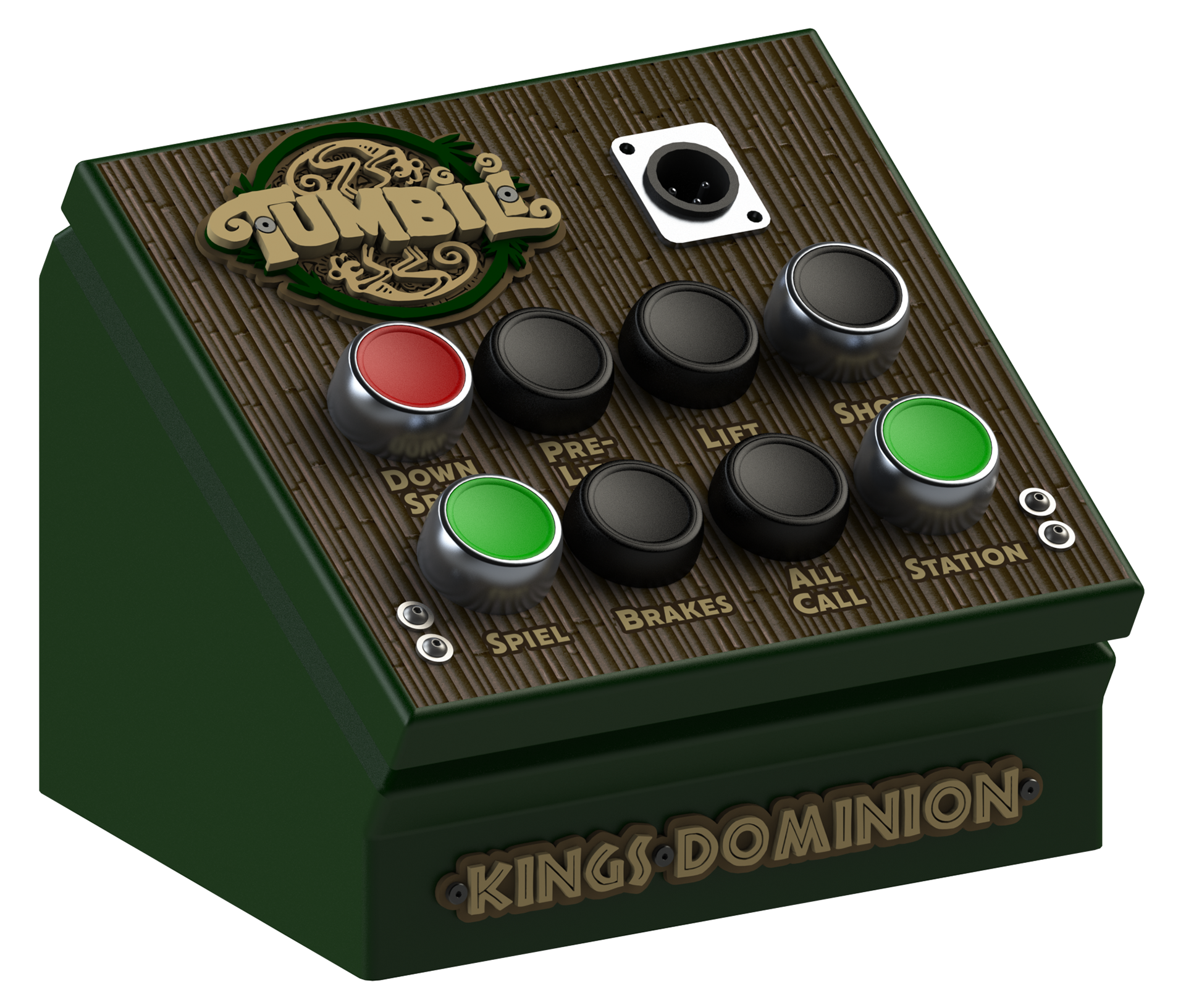 An early rendering of the enclosure, before the addition of the second XLR jack and with a slightly different color scheme.
