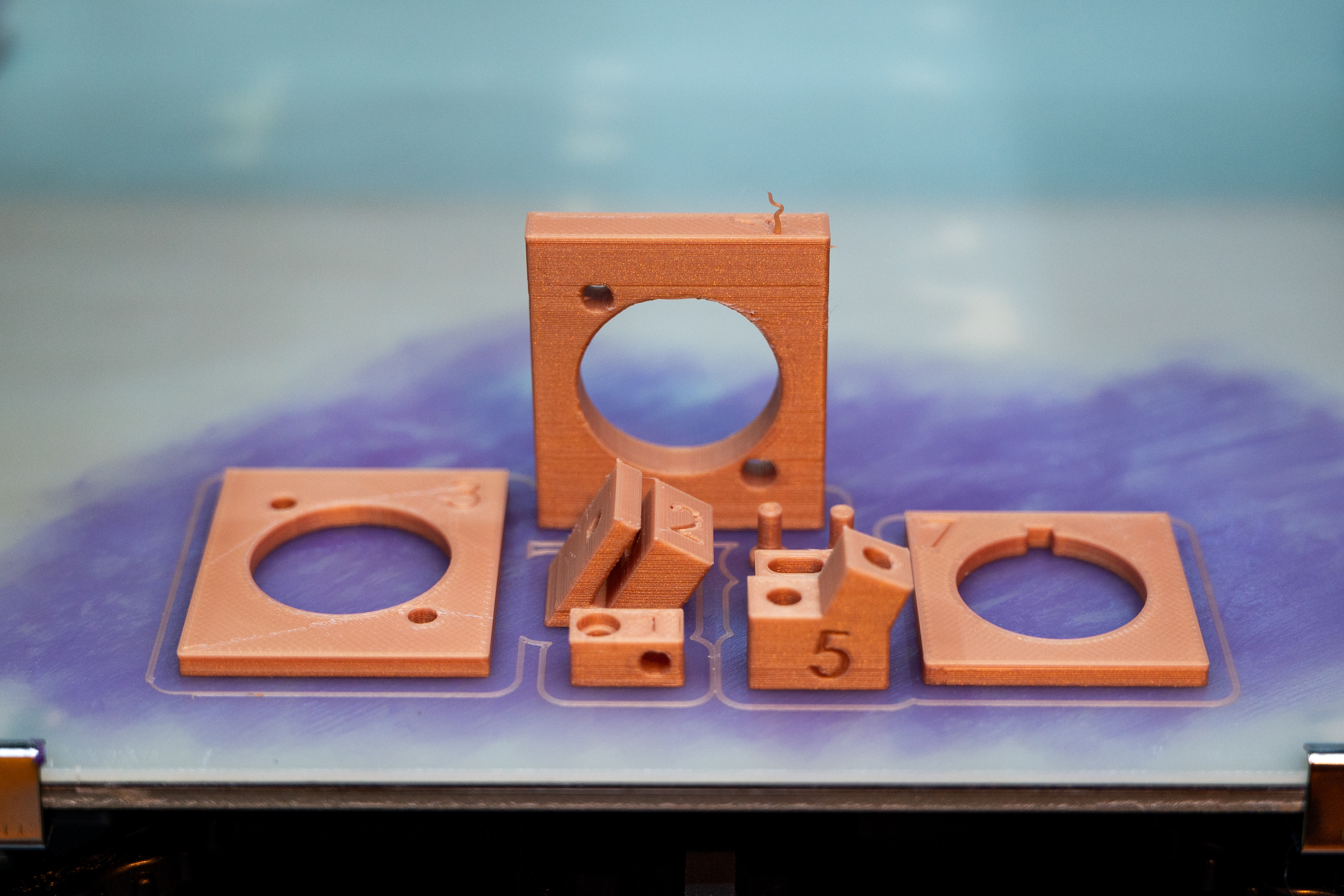 Test prints were made for each of the models' hardware interfaces, so that adjustments could be made to ensure a proper fit before committing to printing the full size enclosure.