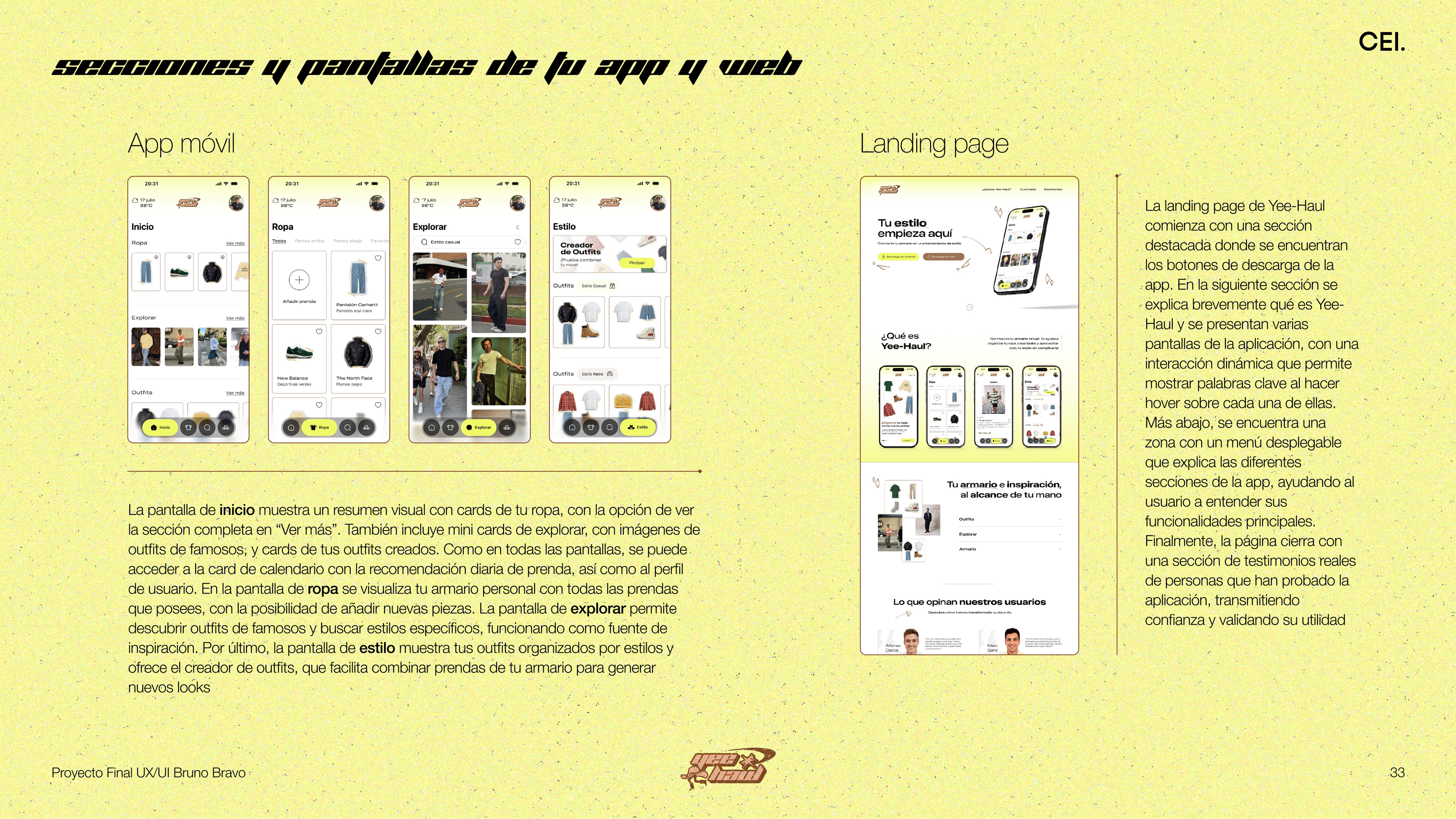 Secciones y pantallas de tu app y web
