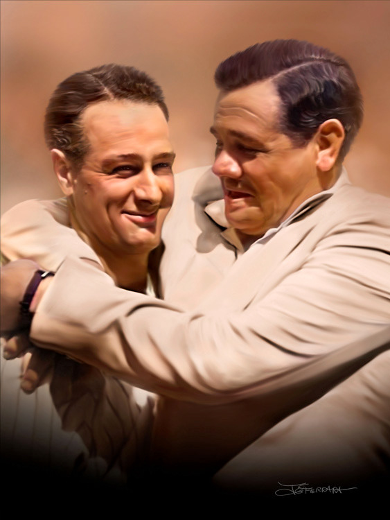 July 4, 1939 - Babe Ruth hugs Lou Gehrig