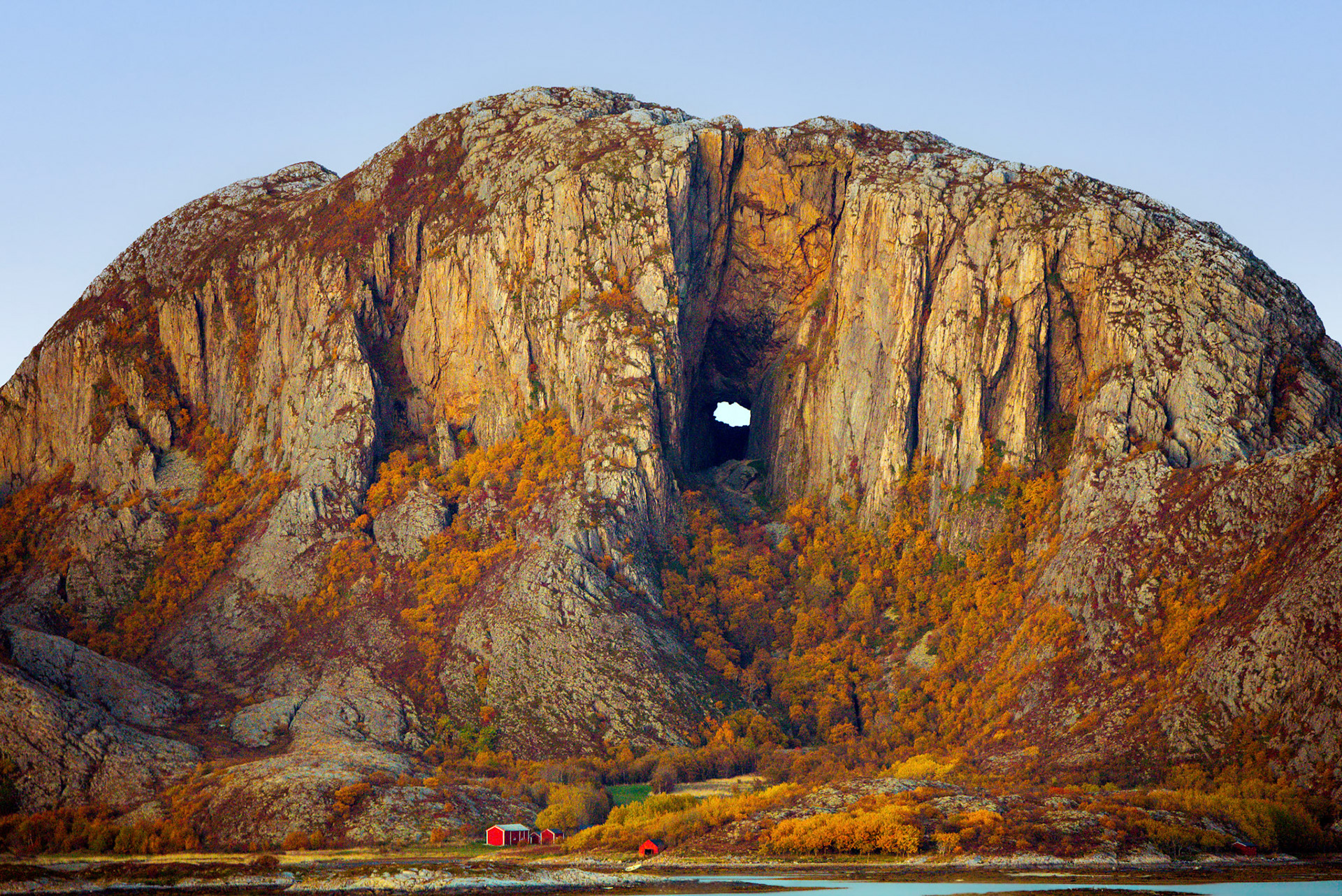 Torghatten in Norway is a mountain with a hole straight through.