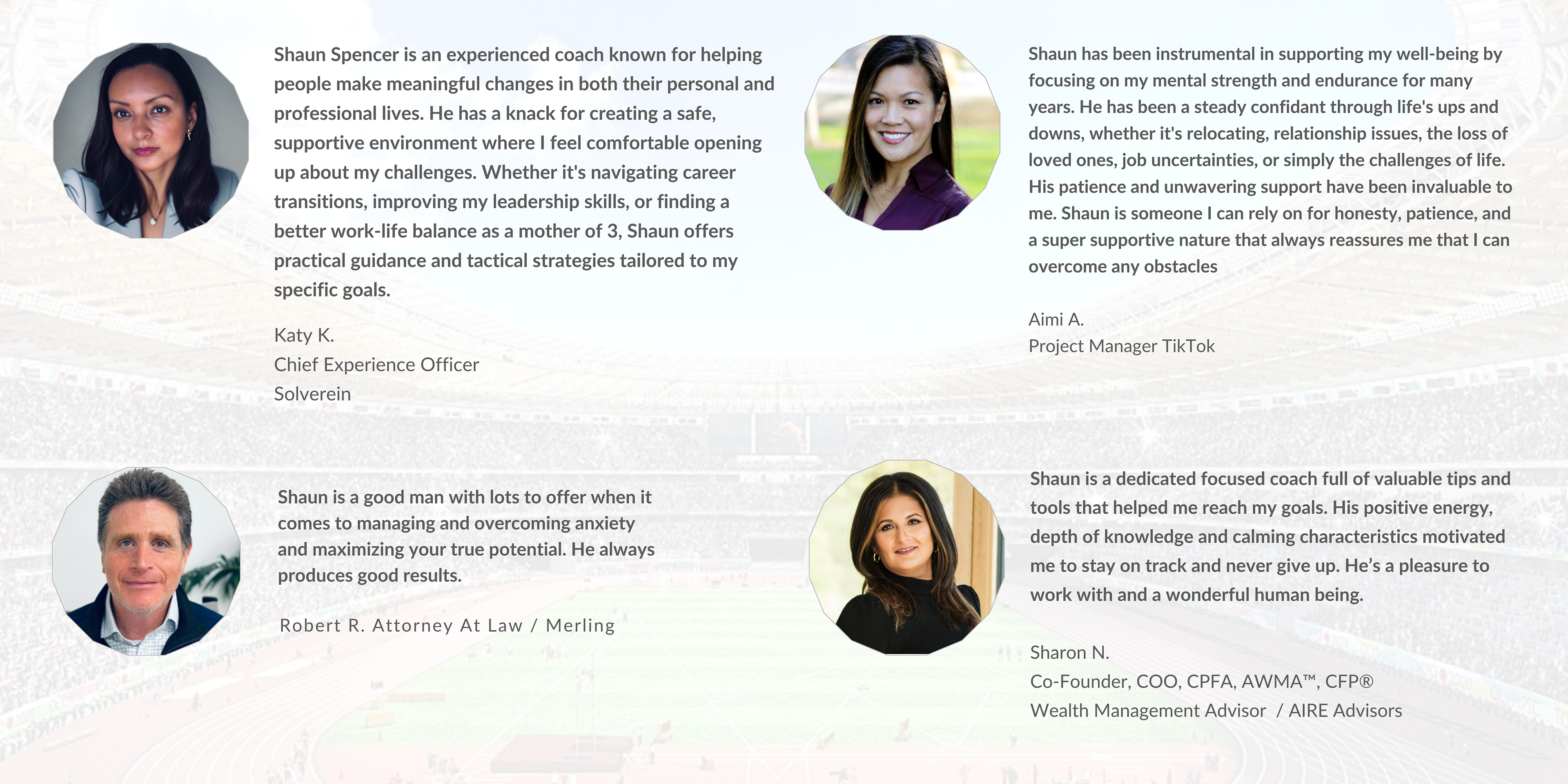 Client testimonial graphic featuring four powerful success stories and transformational experiences from Olympic Mindset System participants.