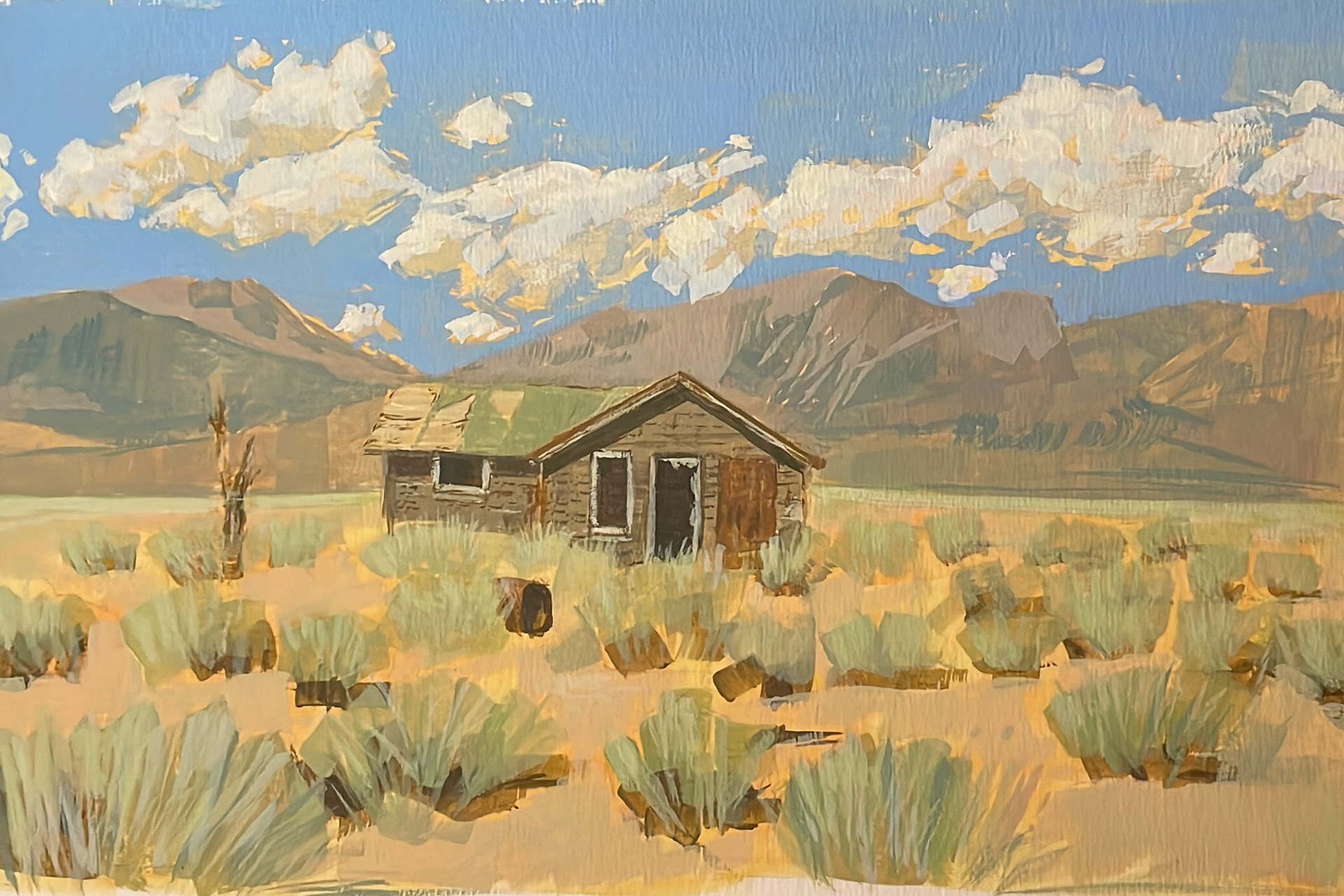 ghost houses of the mojave desert, gouache