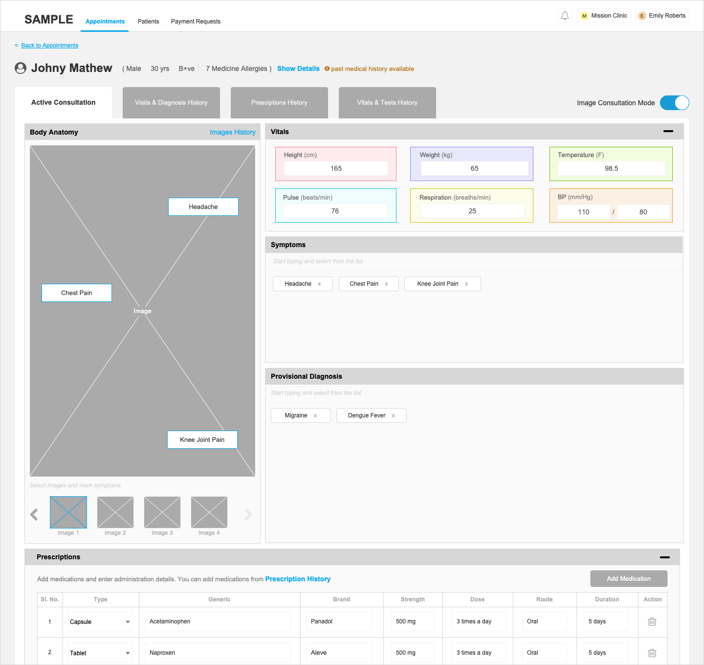 Consultation screen for Doctors