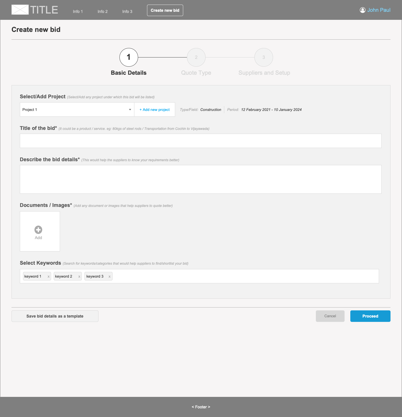 Create new bid - Entering basic details