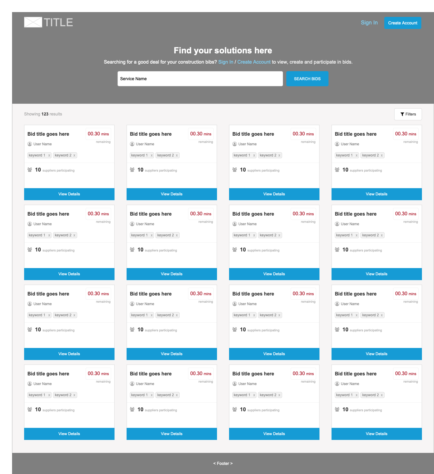 Home screen - Search & Find bids