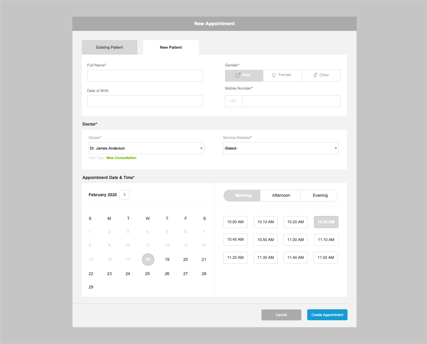 New Appointment screen