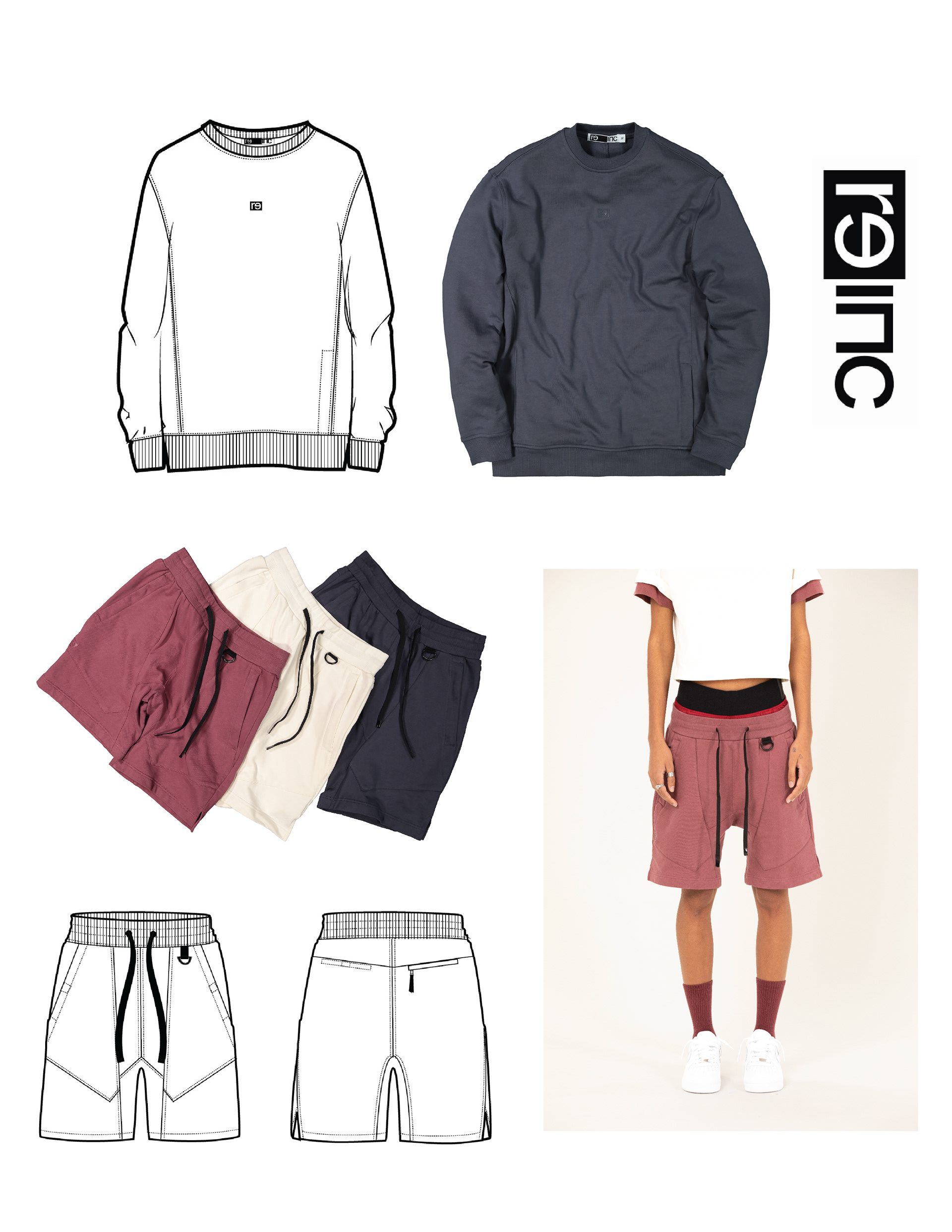 DEVELOPMENT SKETCHES FOR DROP 1 SHORTS AND CREWNECK