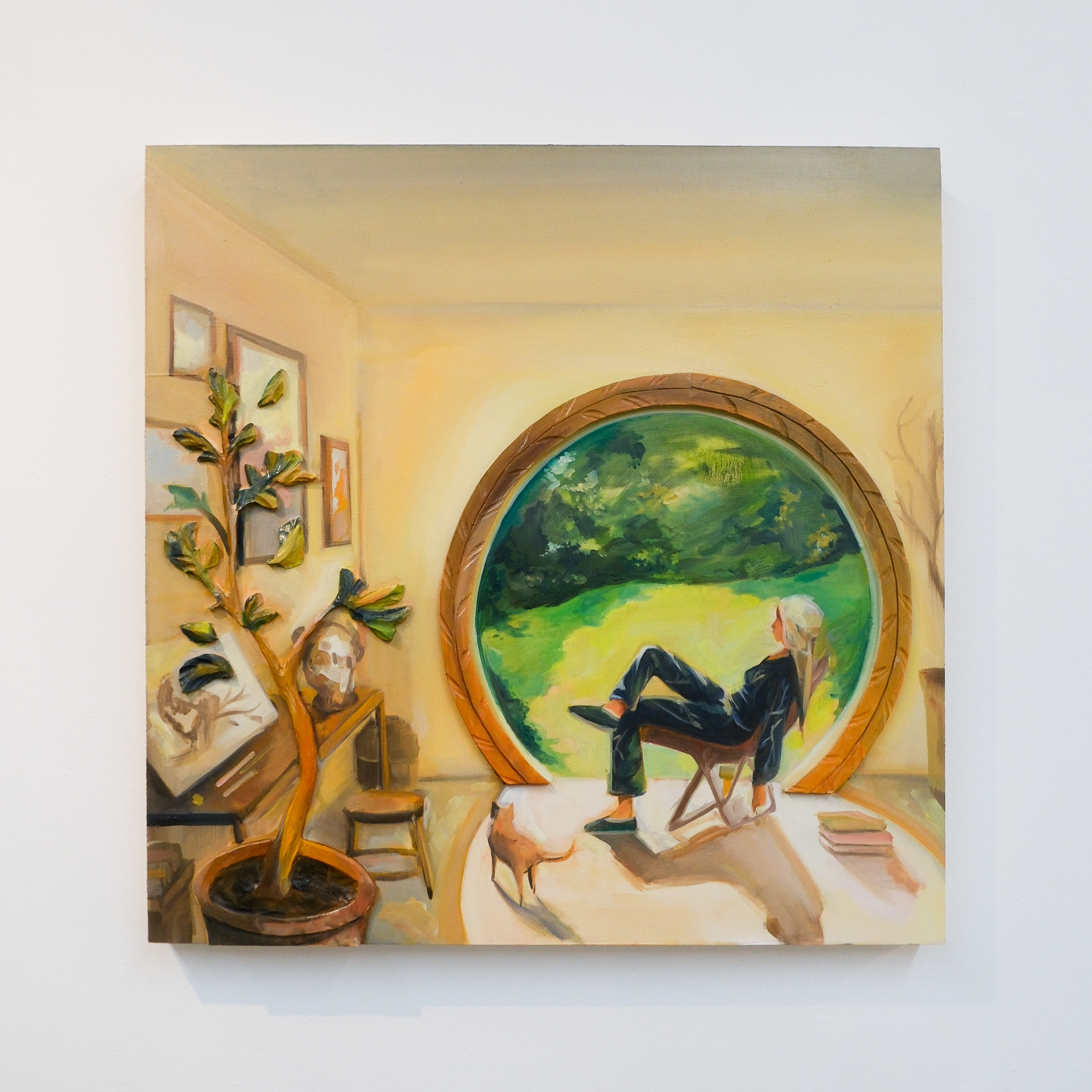 “Solace,” 2025 / Oil on Carved Wood / 24” x 24” / $1750