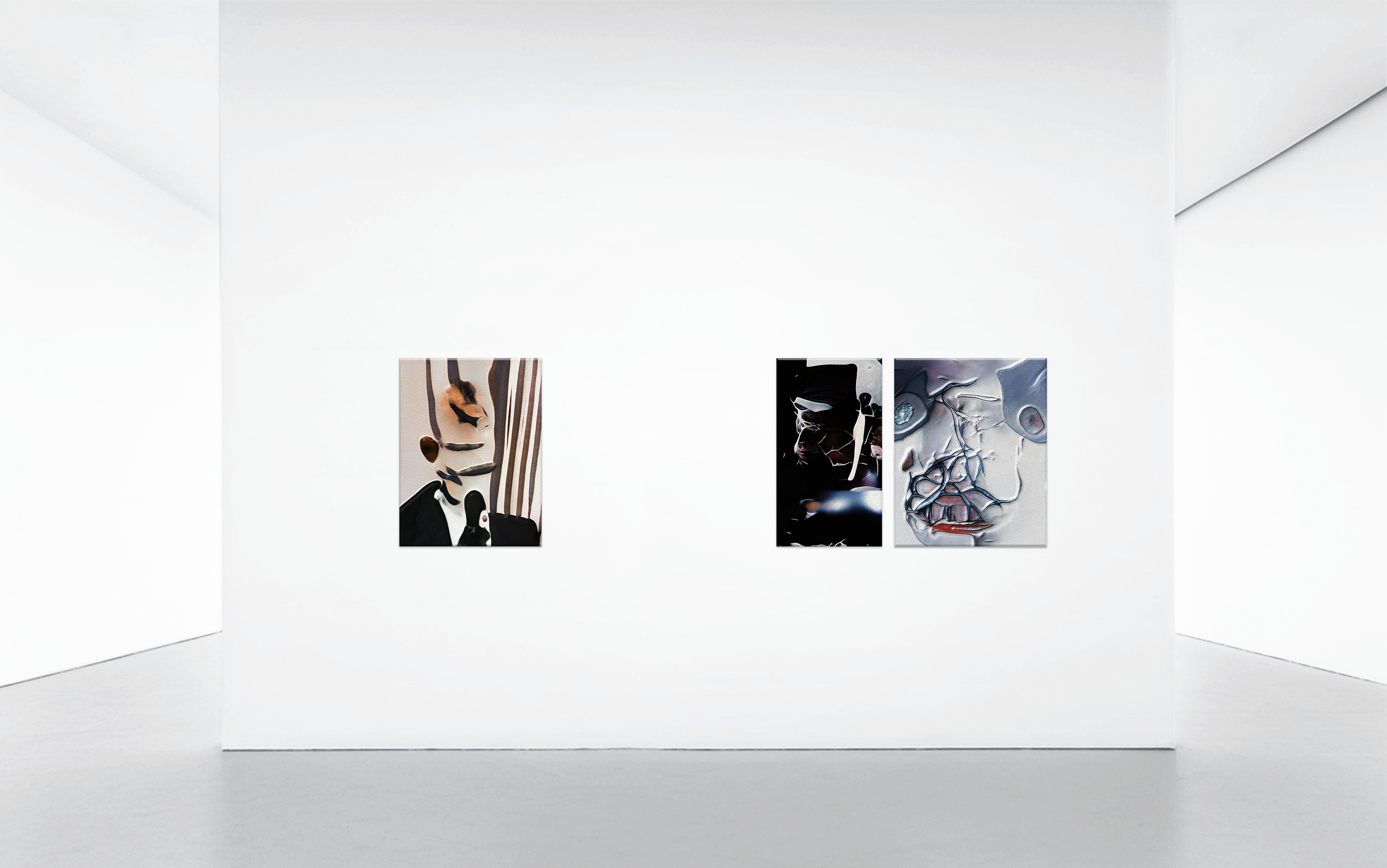 From Left to Right: “Suit In Man”, “When It Rings”, “A Close-Up Of The Stain On My Tooth” - Acrylic on Canvas Rendered Digitally