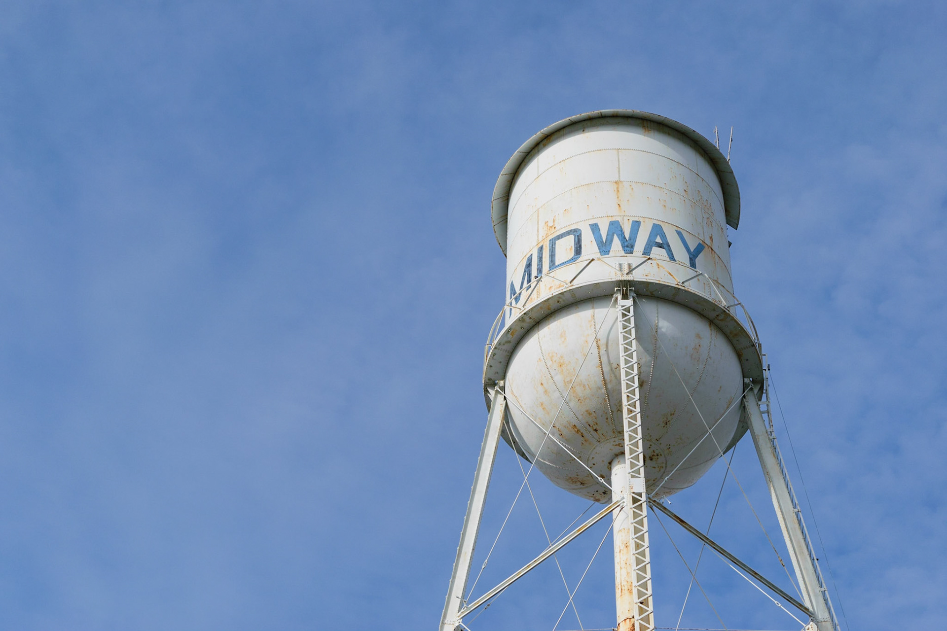 The water tower in midway. Water towers are not actually used to store water. They are used to regulate water pressure through gravity.