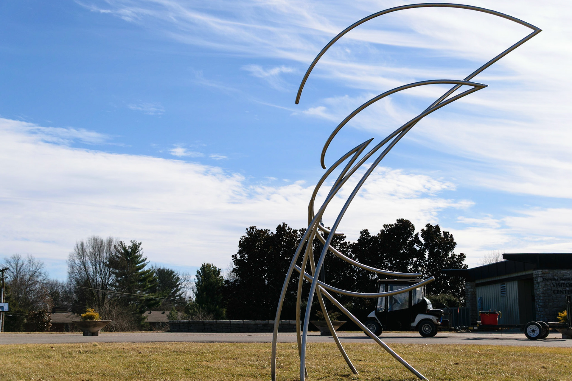 This statue greets visitors to the arboretum.