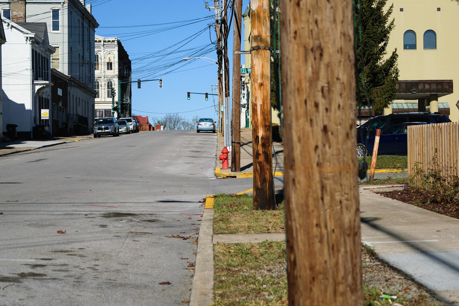 A perspective shot I was trying with the stree. I like the way the poles lined up.