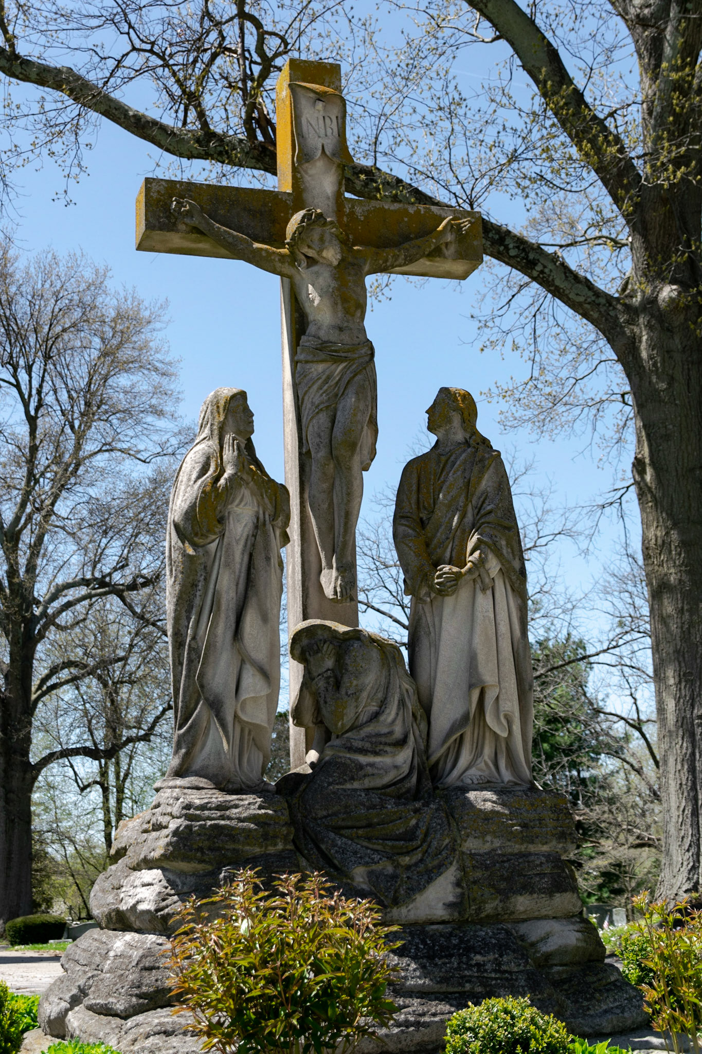 This statue depicting the death of Jesus stands near the entrance to the Catholic cemetary in Lexington.