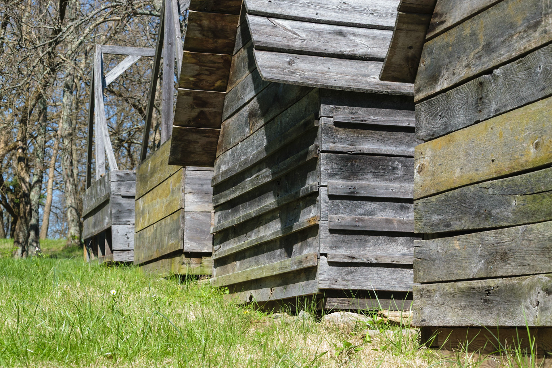 Sheds like these were used to house munitions and other supplies to keep them dry.