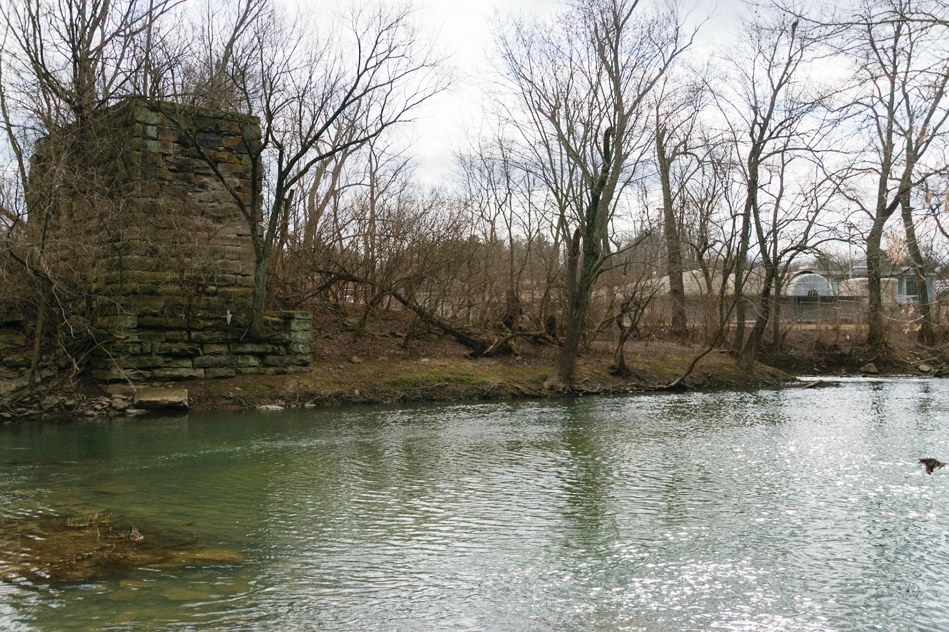To the left stands what I believe is the remains of a bridge used to help trains cross the creek.