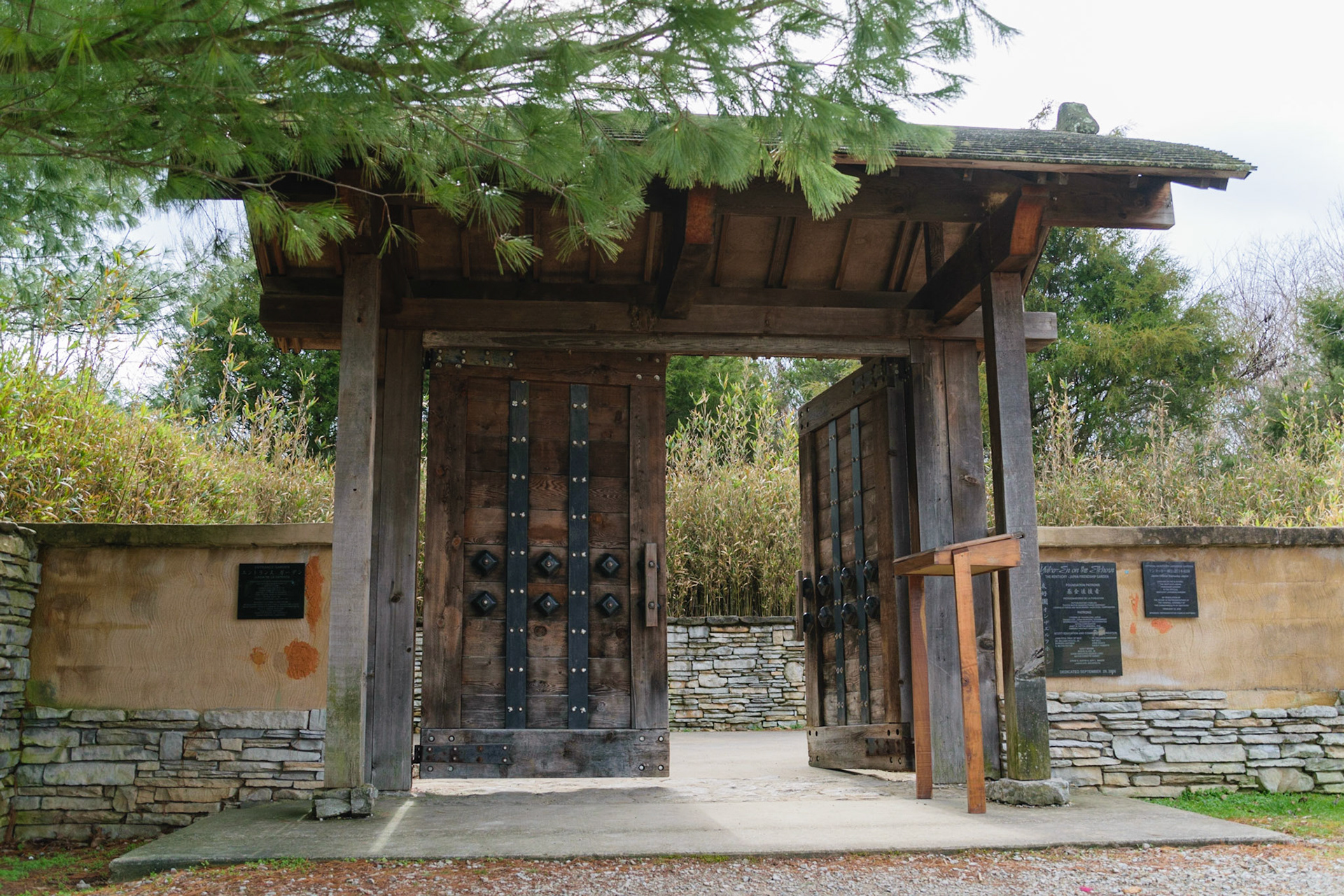 These heavy doors mark the entrance to Yoko-En on the Elkhorn.