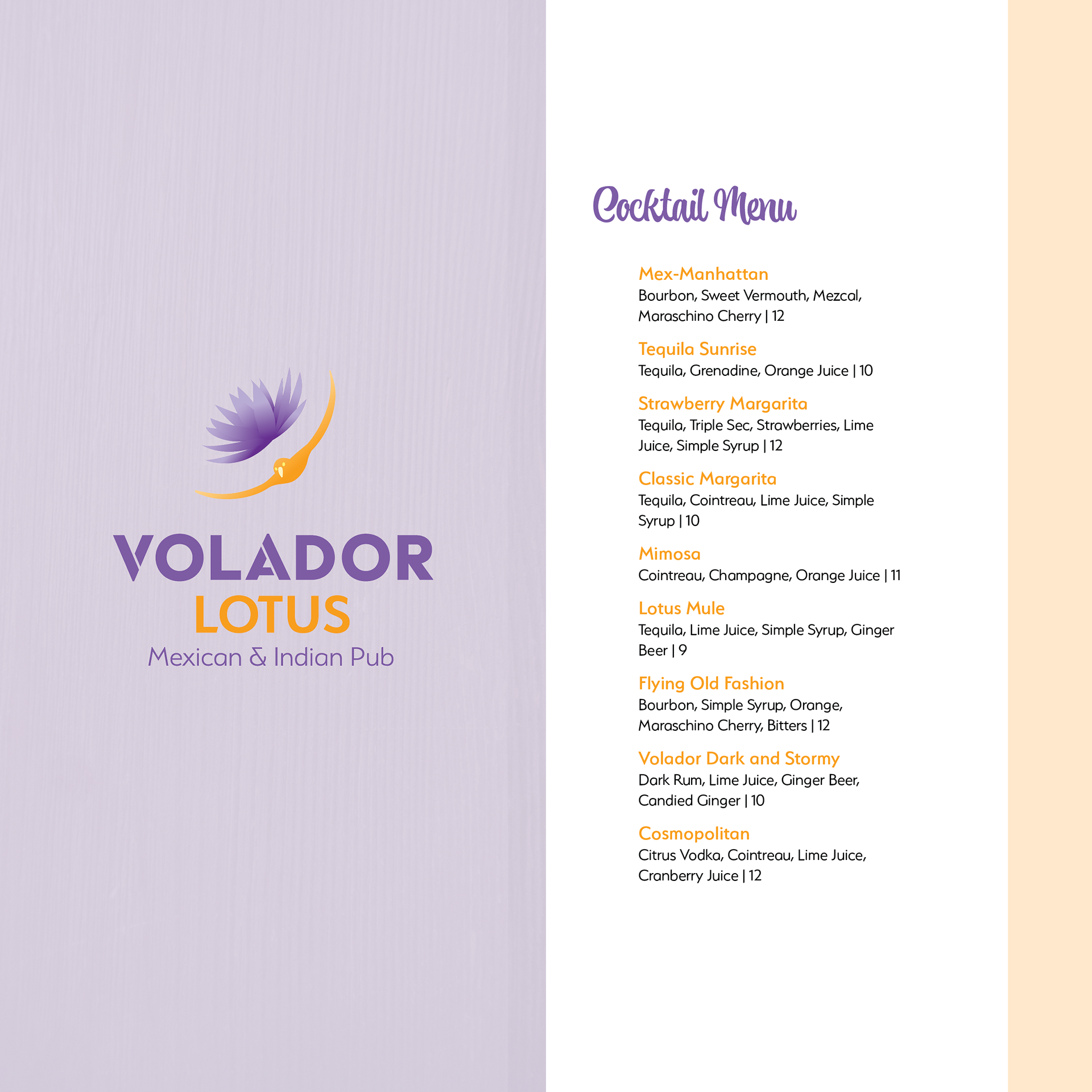 Cocktail Menu Front and Back