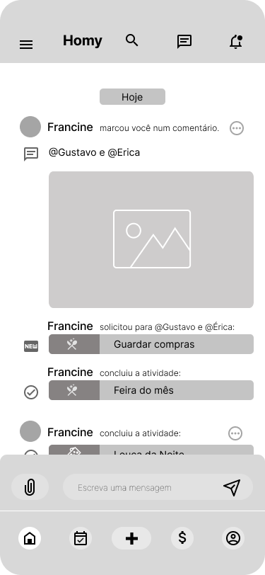 Tela de início + interação